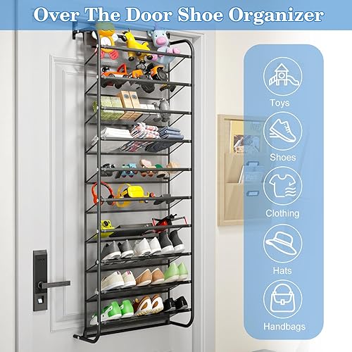 Miniatura 5 de AQQHSAIN Organizador de zapatos de pared de 10 niveles para colocar sobre la puerta, zapatero para armario, despensa, colgante, zapatos, ropa,
