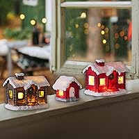 Vista 1 de Newman House Studio Decoraciones navideñas para la casa, aldea navideña iluminada, 3 piezas de figuras de casa de pueblo navideño con luces