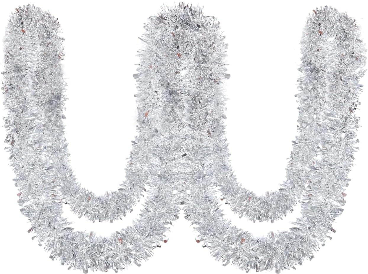 HuiCloud 10M/32Feet Christmas Tinsel Garland, Silver Metallic Shiny Thick Hanging Tinsel Garland for Christmas Tree Decoration Wreath Wedding Xmas Party Supplies