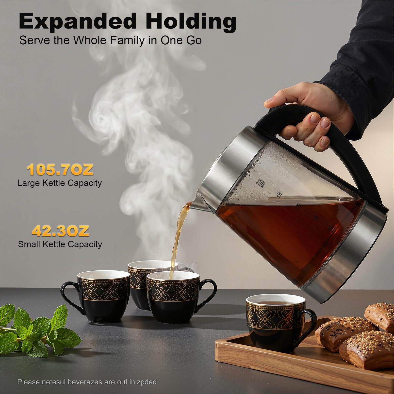 Hervidor eléctrico de 2,5 L + 1 L de acero inoxidable y cristal con función de mantenimiento del calor, colador de té y pantalla táctil LCD, 1500 W, apagado automático