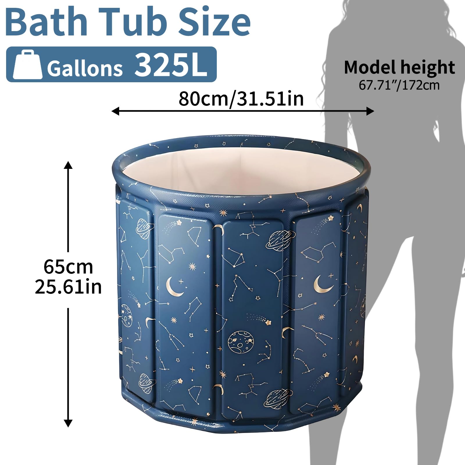 XUDREZ Faltbare Badewanne Blue Planet 80cm, 6-Lagen Thermo-Isolierung 3H Temperaturhaltung, 325L Eisbadewanne & Heißbad für Erwachsene, Tragbare Tauchwanne für Balkon Gym Camping Home