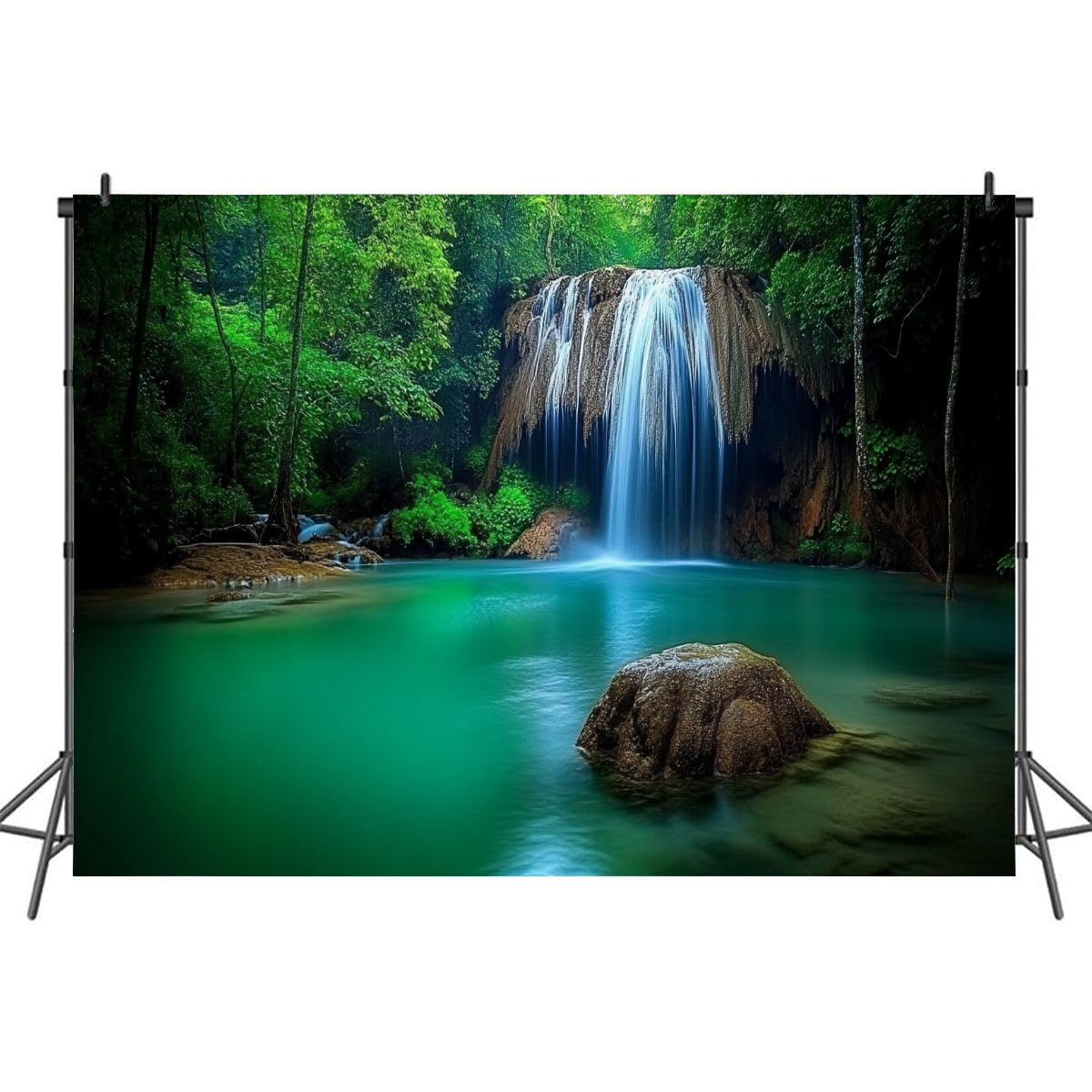 7x5FT Forest Stream Nature Scenery Tv Waterfall Trees Turquoise Water Rocks Photography Backdrop Background Cloth Portrait Photo Booth Studio Prop