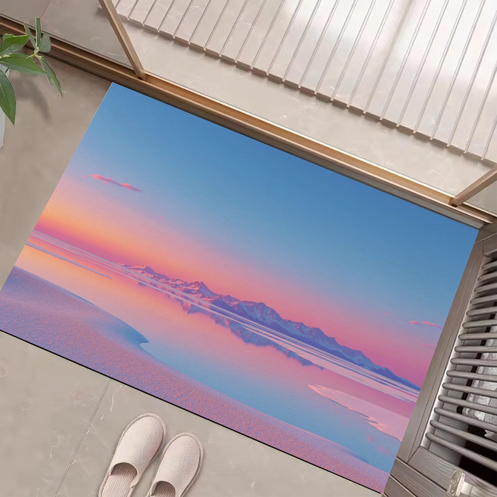 Tapis de salon haut de gamme paysage onirique rose blush 90 X 150 Cm