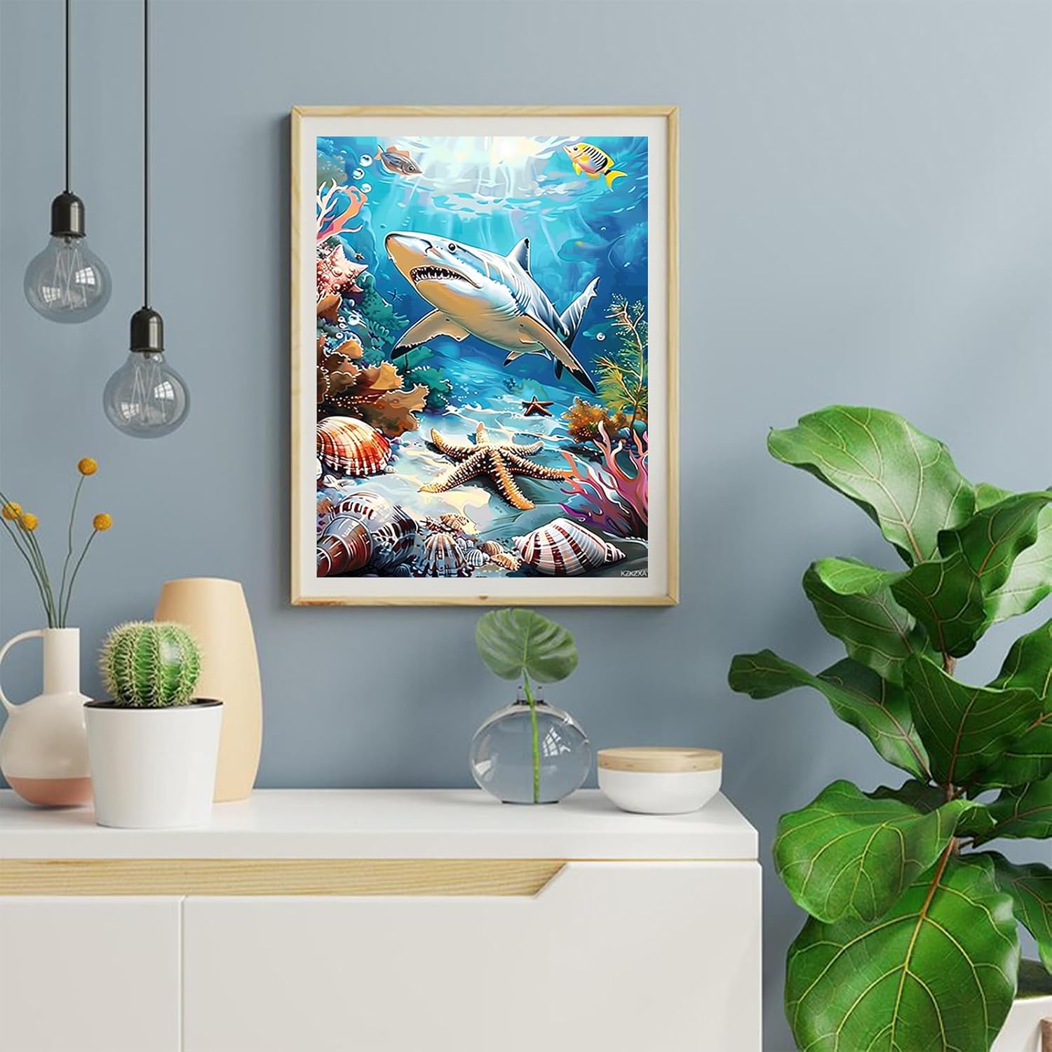 DIY 5D Diamond Painting Kits for Adults Shark Under The Sea Shark Diamond Painting Diamond Art Kits Gem Art Kits for Gift Home Wall Decor 12x16 inch