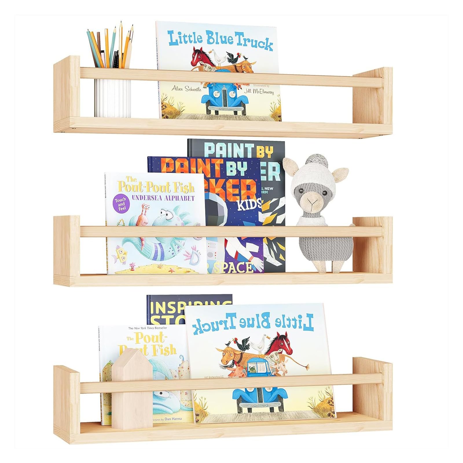 Étagère Murale pour Enfant, Lot de 3 Etagere Murale Livre Chambre Enfant étagères flottantes murales pour Organiser des Livres et des Jouets pour Chambre à Coucher, Salon, d'enfant