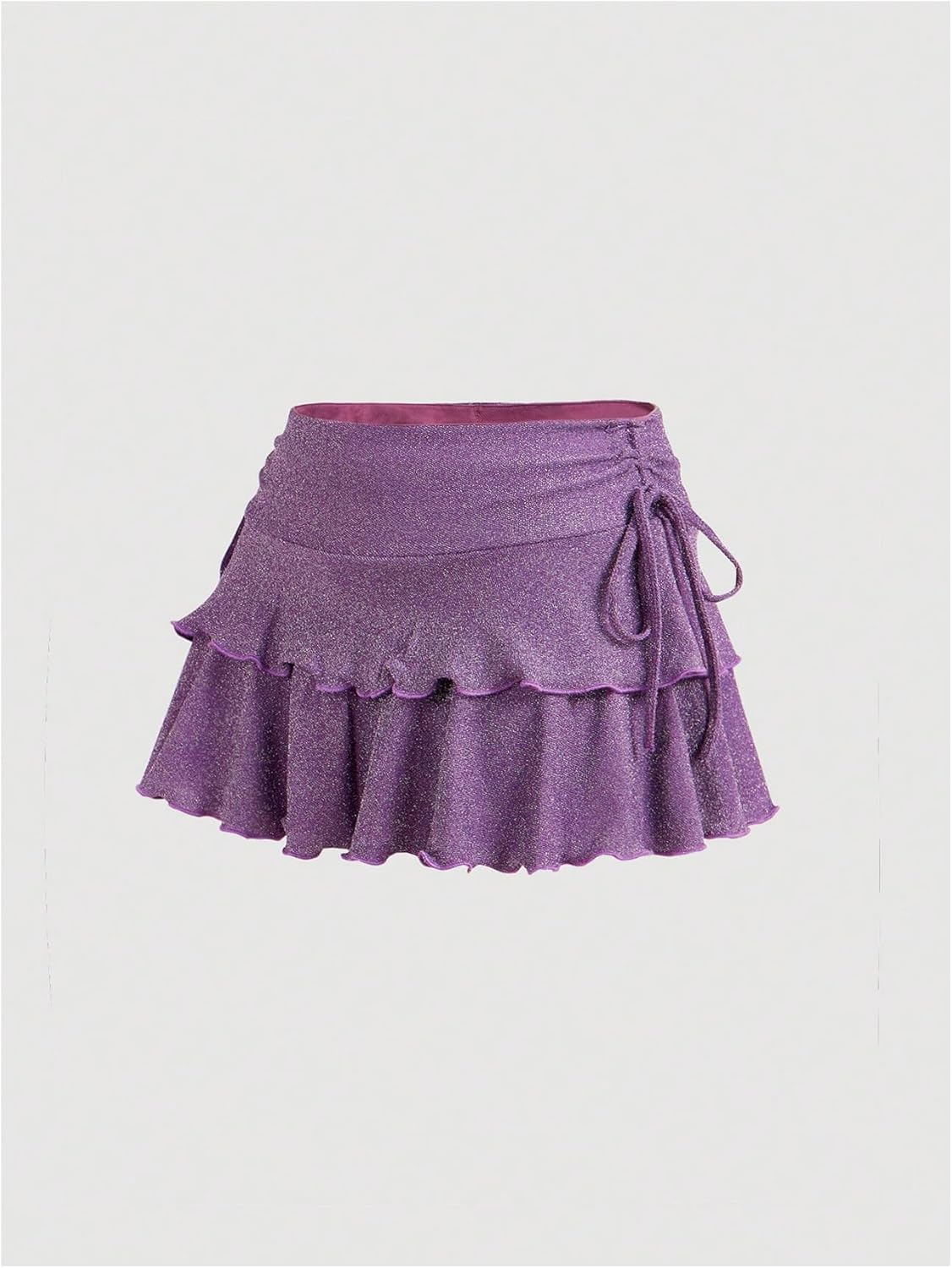 SOLY HUX Women's Glitter Ruffle Mini Skirt Y2k Drawstring Layered A Line Flowy Skirts with Shorts Underneath
