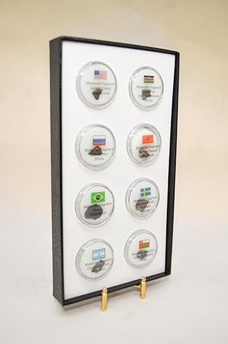 Rocksbury Place Meteoritos de todo el mundo - Auténtica colección de fragmentos de meteoritos de 8 piezas con vitrina  Regalo educativo de ciencia