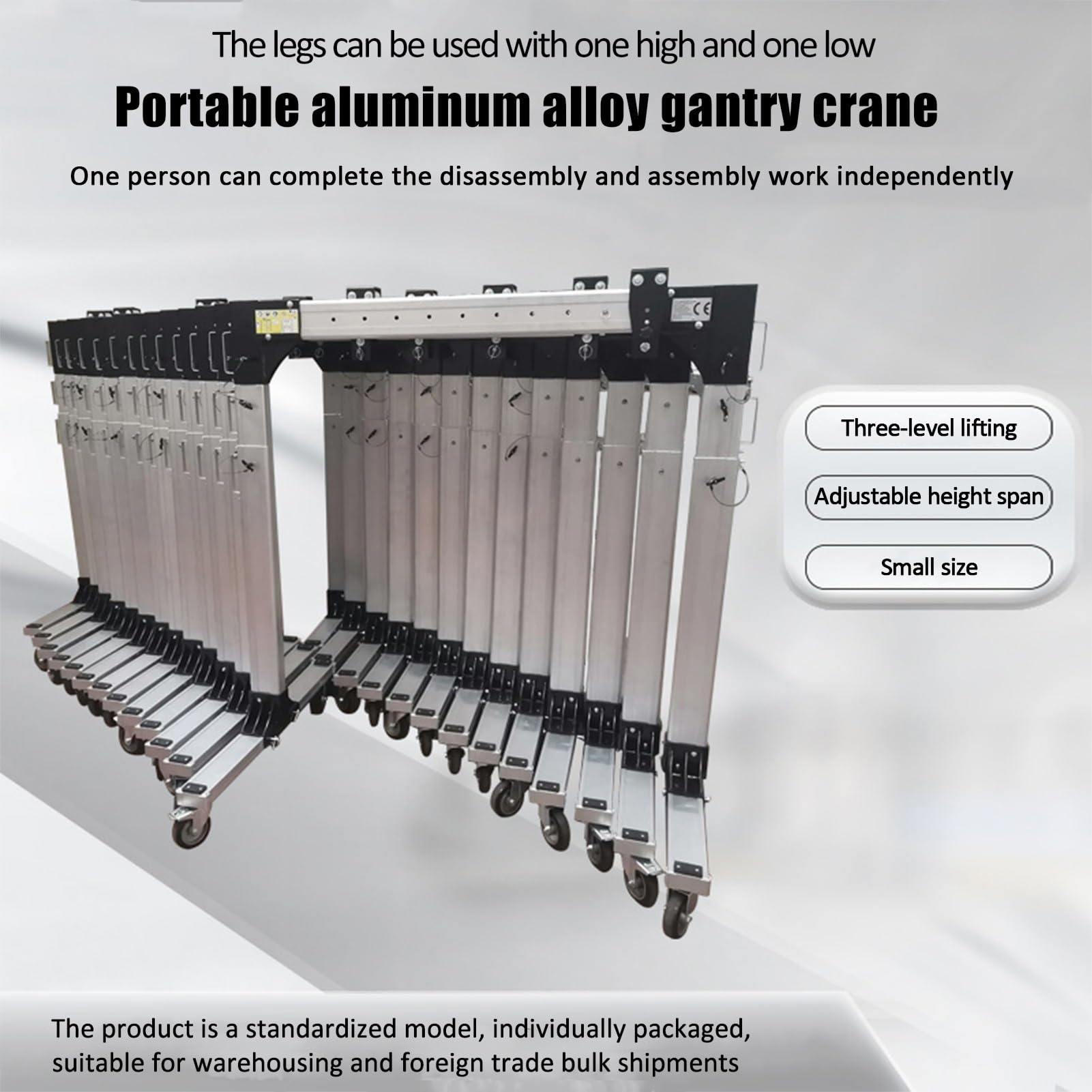 Tragbarer Portalkran, Aluminiumlegierung, verstellbare Balkenhöhe 2,5 bis 13,6 m, maximale Traglast 2000 kg, kleine Motorheber für hohe Beanspruchung