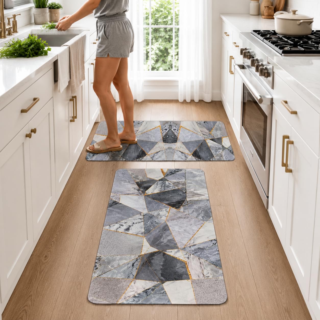 Grey Gold Kitchen Mats - Set of 2 -4