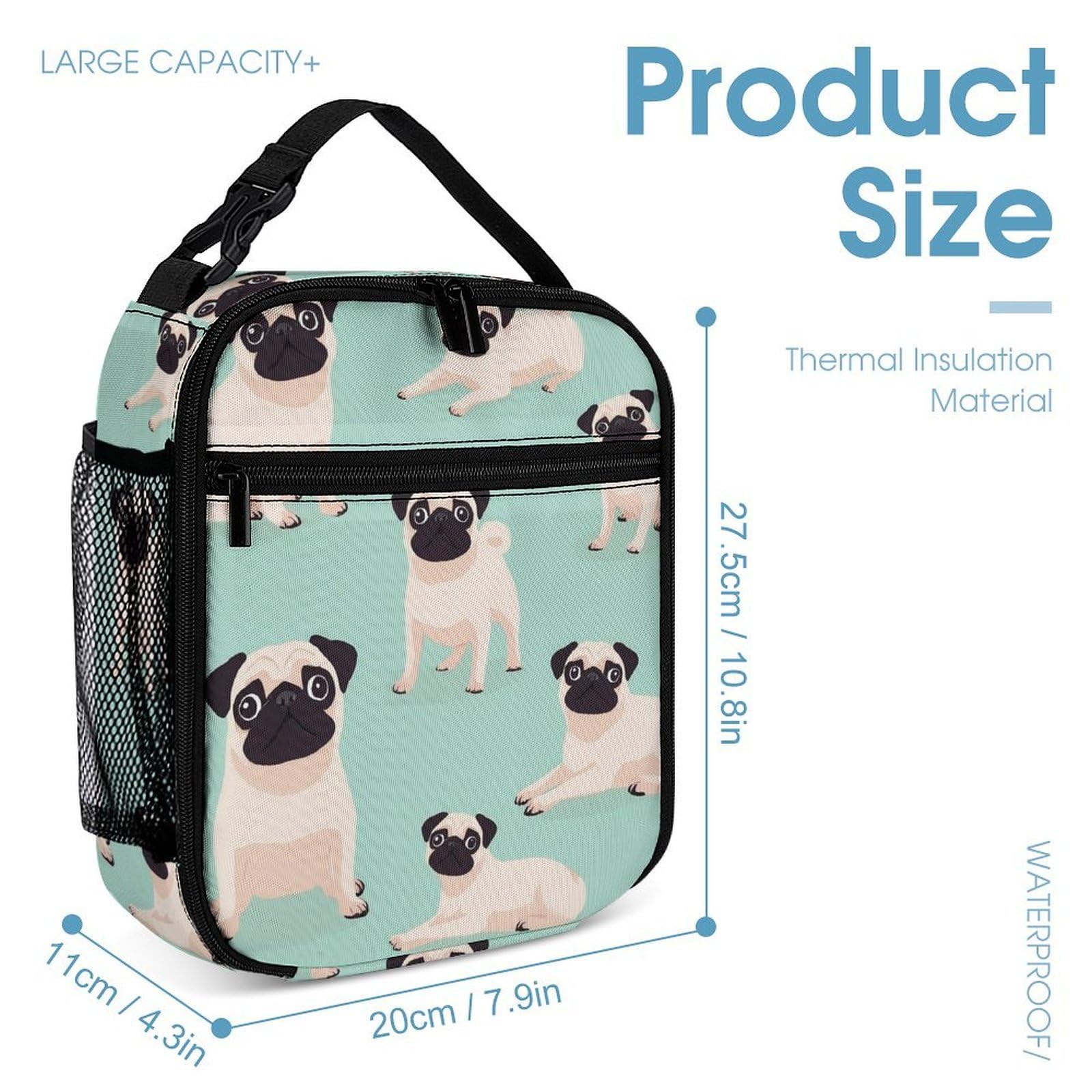 Ensemble sac à dos avec boîte à lunch, trousse de maquillage, motif carlin et sac de rangement