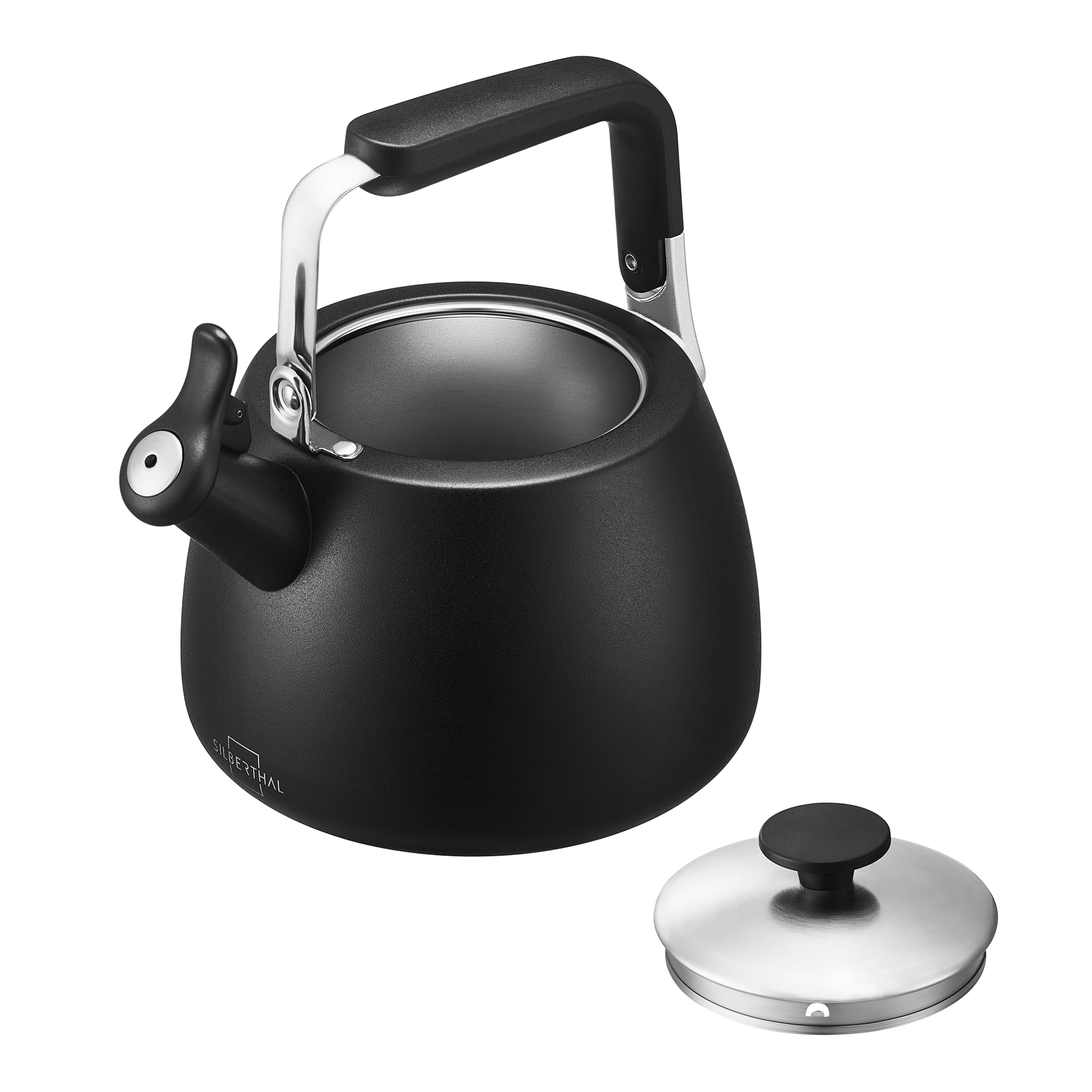 SILBERTHAL Wasserkessel Induktion 2,8l mit lauter Pfeife– Teekessel Edelstahl – Wasserkocher für Camping - Flötenkessel Schwarz