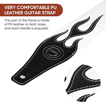 Personality Leather Red Flame Series Guitar Strap Strap For Guitar Bass Guitar Accessories (A5-Black Flame)