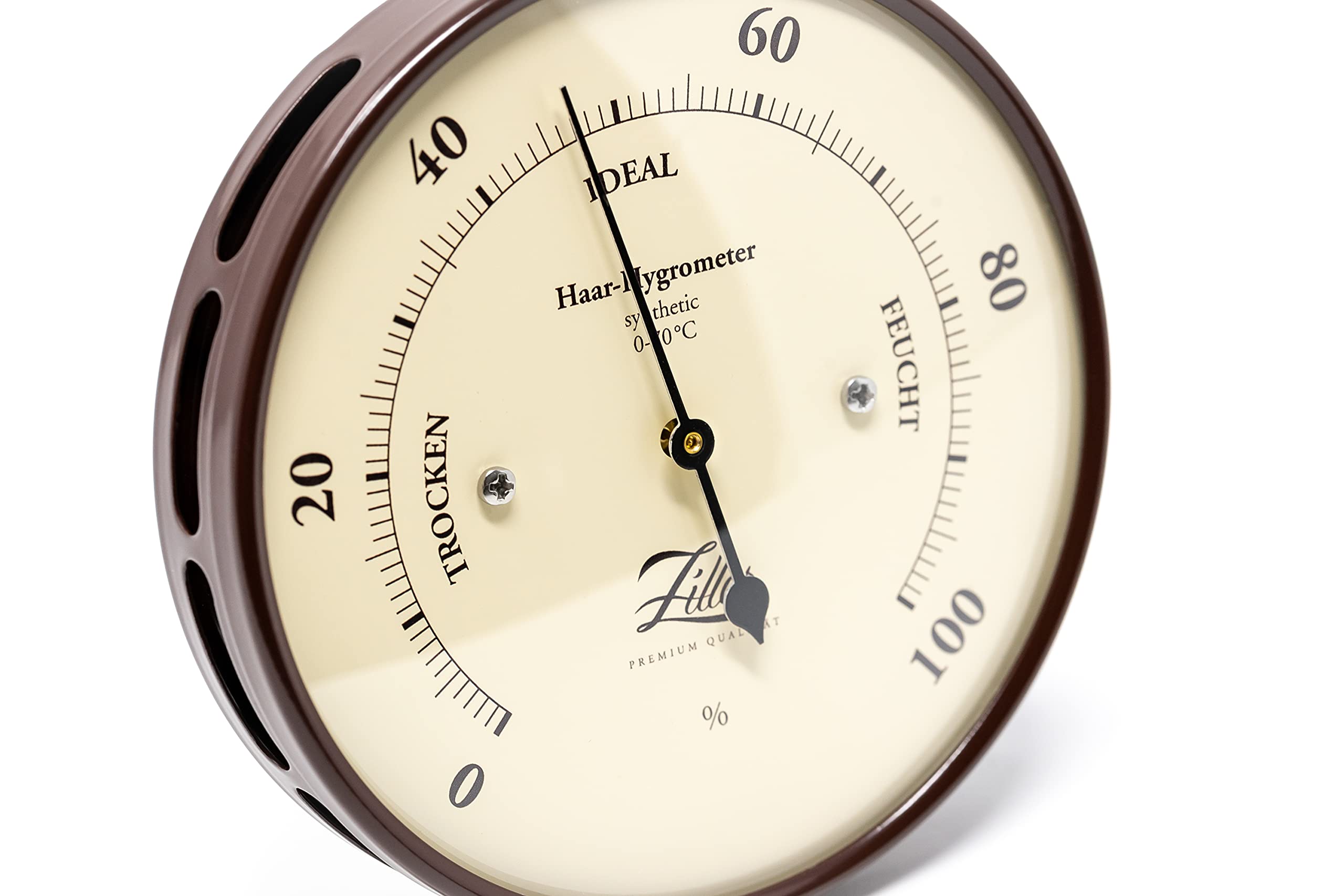 ZILLER Hygrometer synthetic, Serie Retro, Gehäuse Braun, Ziffernblatt Creme, Durchmesser 10cm, Made in Germany