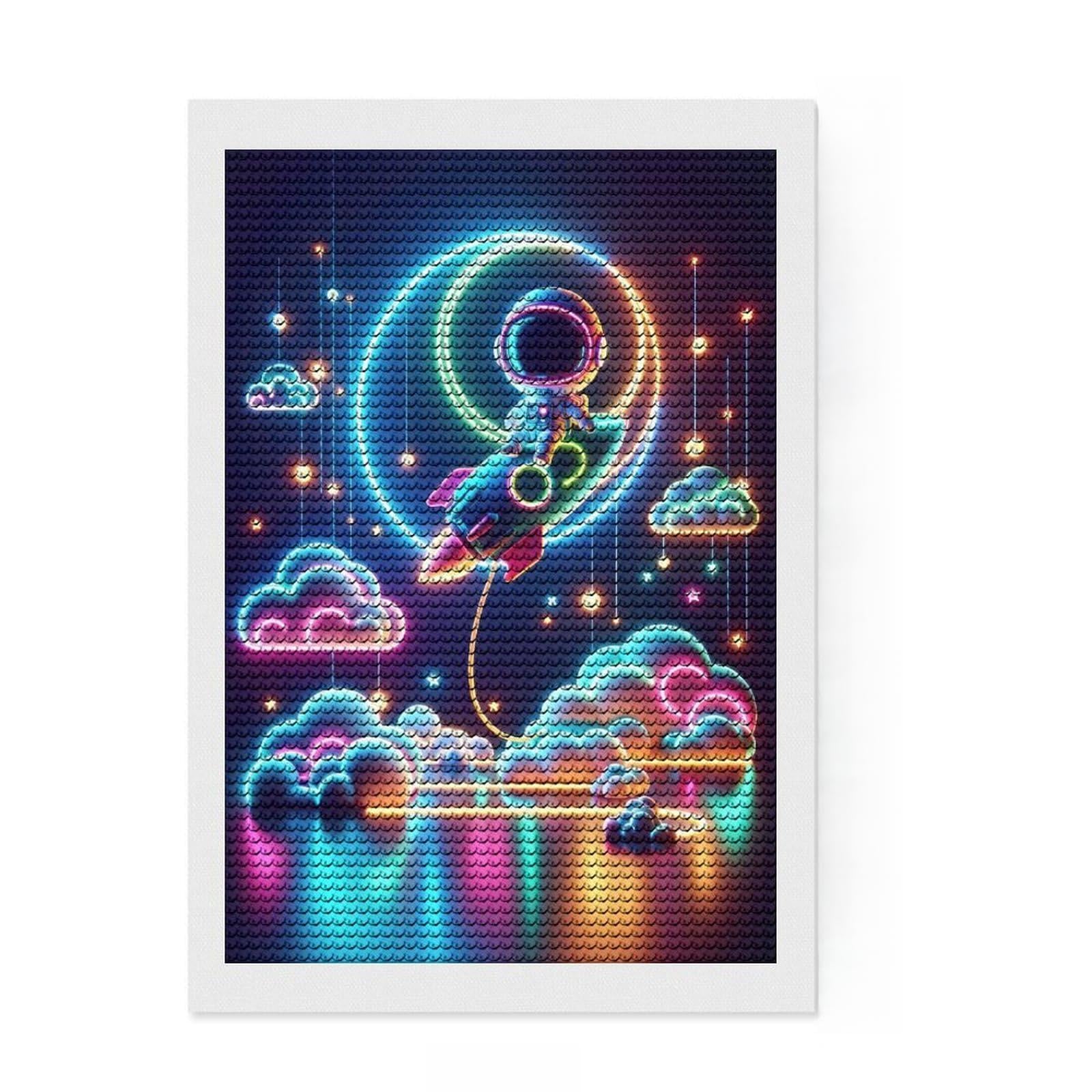 Junmoney NEON SAPCE Diamond Style Art Kit 8"x12", Bedroom Decor, Festive Craft Gift, Farmhouse Decor, Holiday Gift Idea