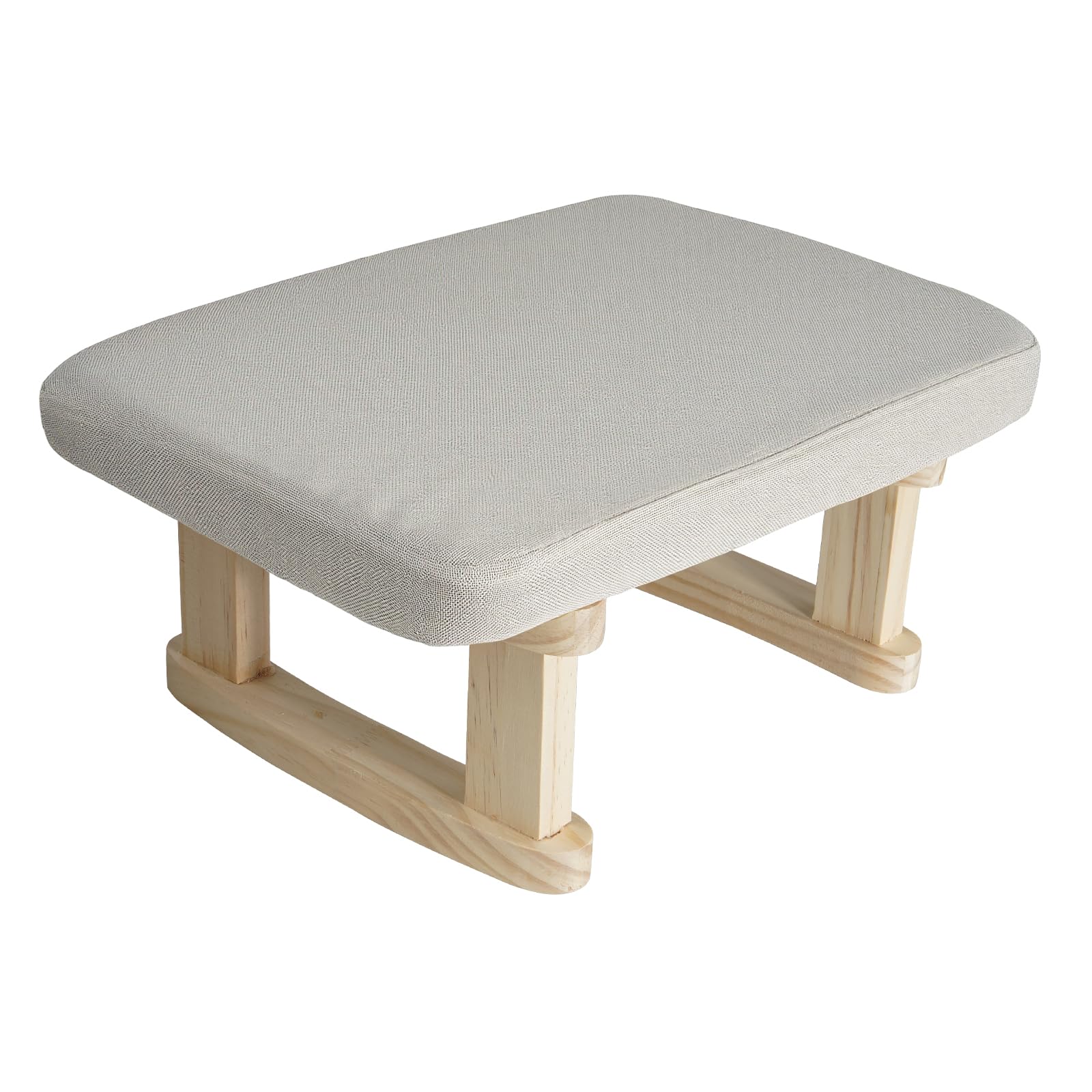 Margolongte Foot Stool, Pouffe Footstool with Removable Cover, Linen Fabric Small Footstool with Cushion, Footstools for Living Room Entryway Office Bedroom (Grey)