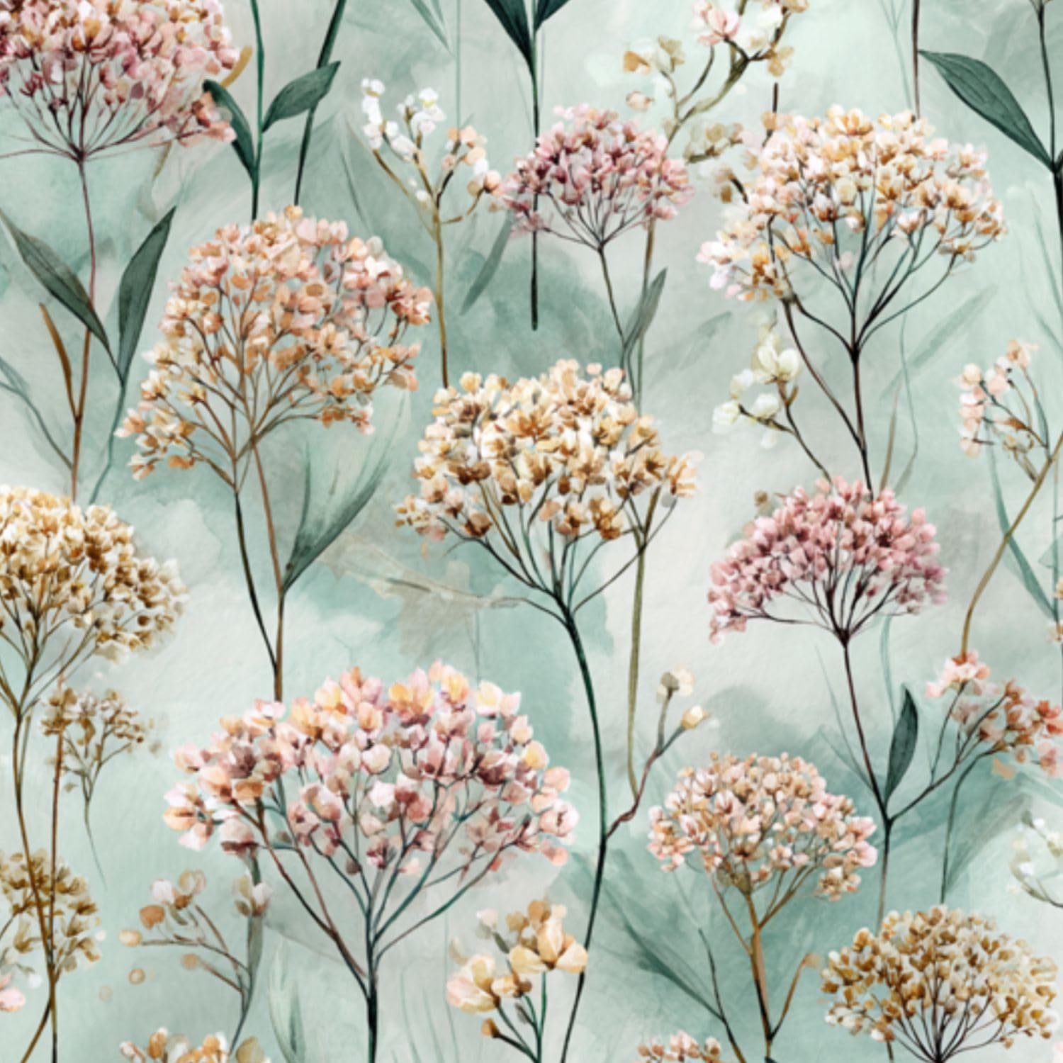 DERUINVAIO Self Adhesive Feature Removable Seamless Watercolor Botanical Wildflower Peel and Stick Vinyl Wallpaper Roll, Sticky Lining Paper for Bedroom, Living Room, Kitchen Walls