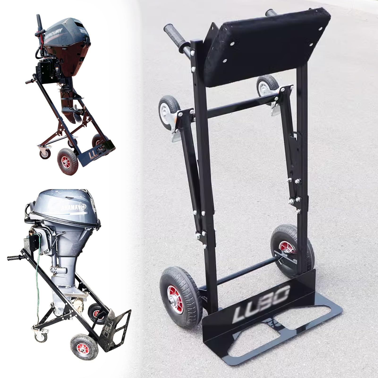 Carrello Motore Fuoribordo Supporto Motore Pieghevole per Motore Fuoribordo da 80 CV, Carrello Porta Motore Pesante con Solida Tavola in Compensato Spesso, Carrello Porta Motore Fuoribordo Regolabile