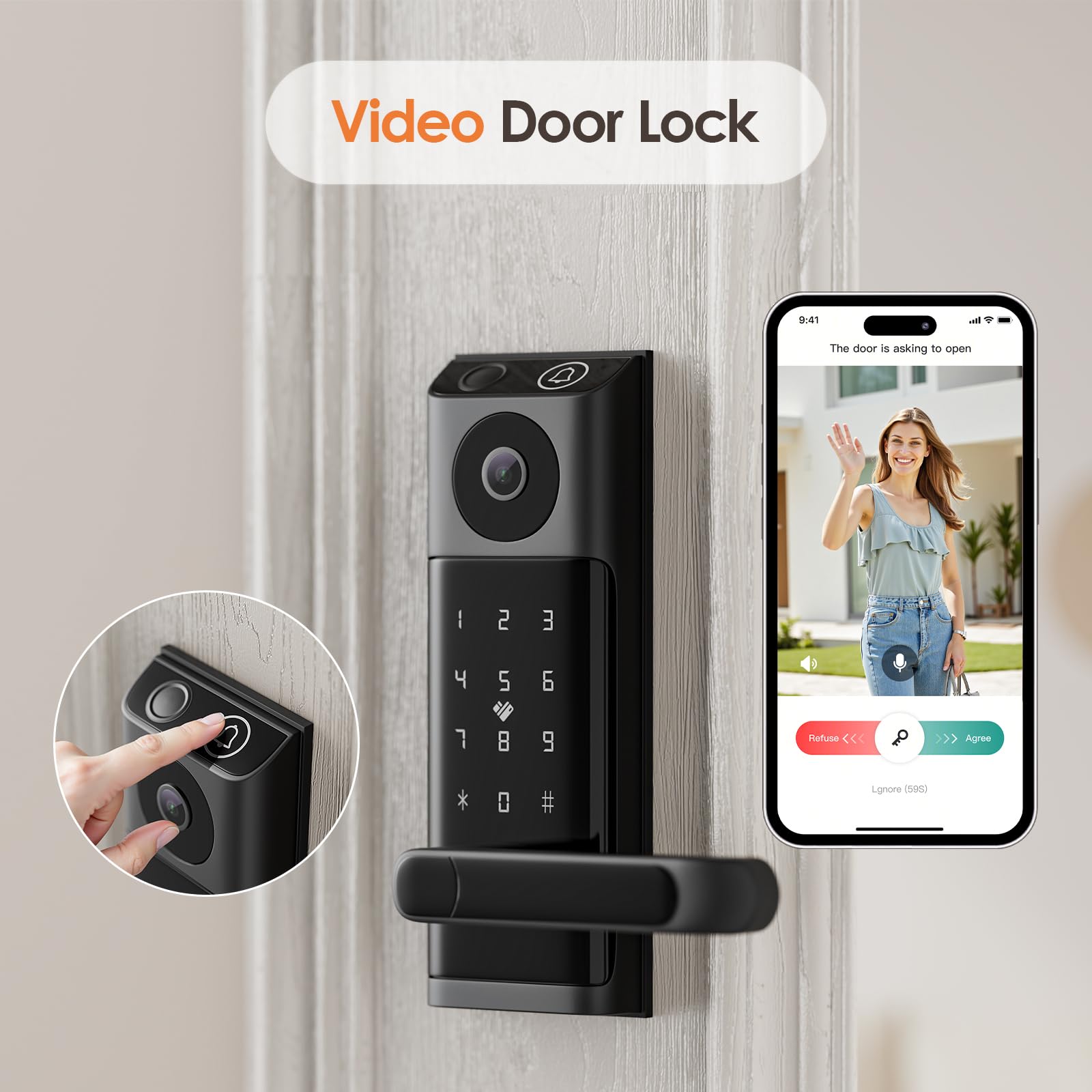 Jacchozhi Fingerprint Smart Lock with HD Camera, Keyless Entry