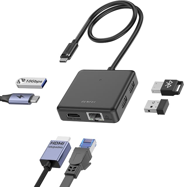 BENFEI HUB USB C 6en1 avec HDMI (4K@60Hz), Ethernet 100Mbps, Alimentation 100W, 1*USB 3.2 10Gbps et 2*USB 2.0, Compatible avec iPhone 16 Pro/Max MacBook iPad Pro iMac S23 XPS17