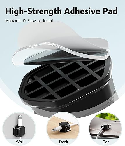 Miniatura 4 de Paquete de 6 clips magnéticos para cables cable ajustable suave Organizador de cables - Soporte de alambre adhesivo Cuworlis para debajo del