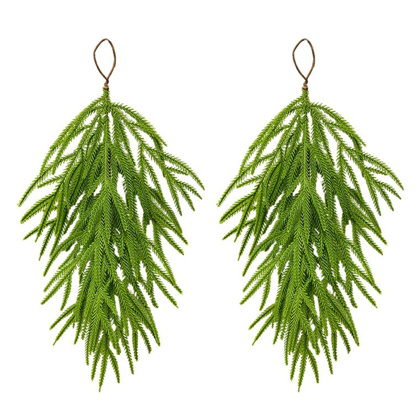 IUIBMI 2 Pcs Artificial Christmas Norfolk Teardrop Swag 26 inch Rustic Pine Needles Teardrop Door Swag Christmas Greenery Hanging Garland for Xmas Holiday Door Home Decor