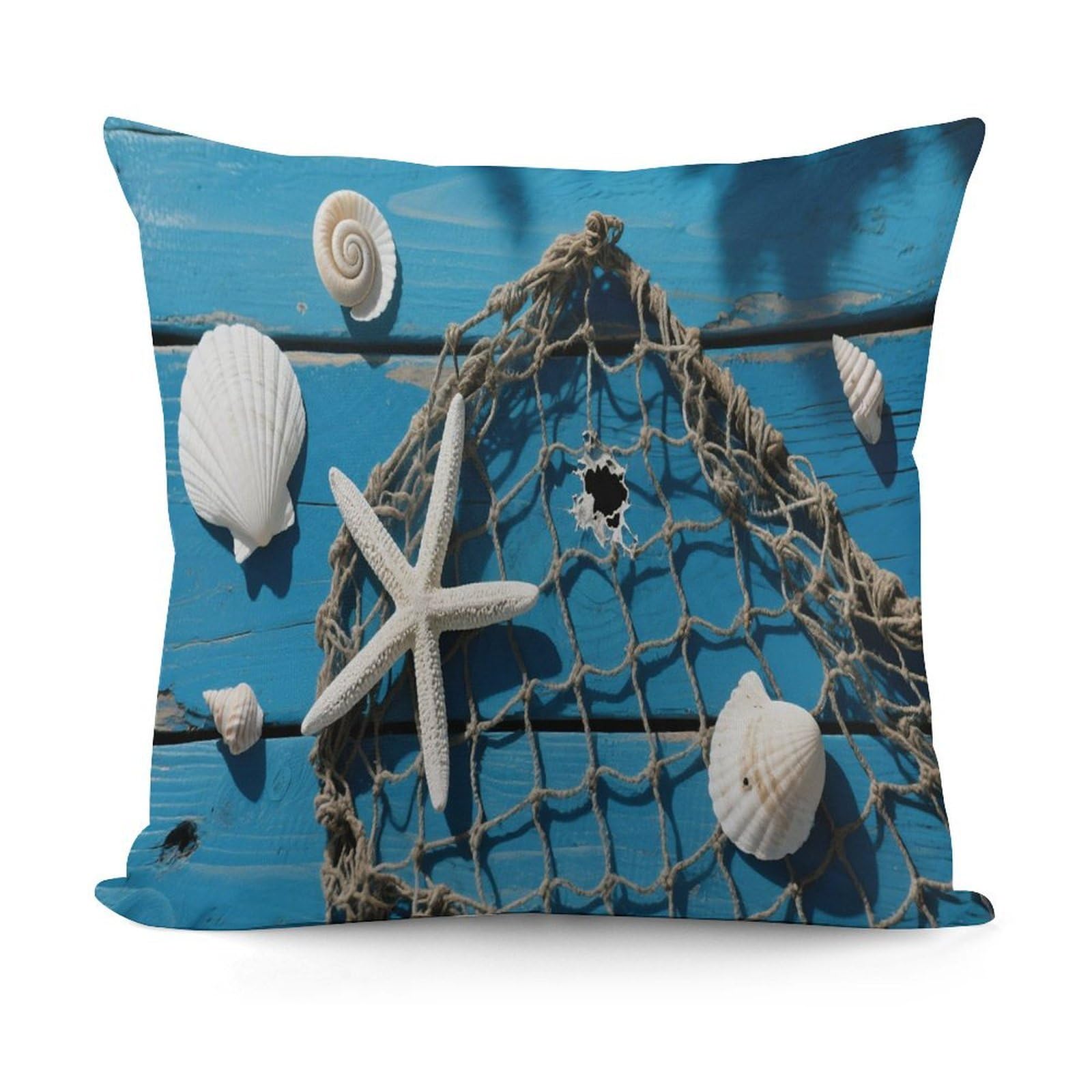 VstaDank Starfish Shell Fishnet Throw Pillow Covers Fade-Resistant Removable Pillowcase Square Cushion Case Cozy Pillow Case Breathable Pillow Protector Soft Pillow Shams 18"x18"