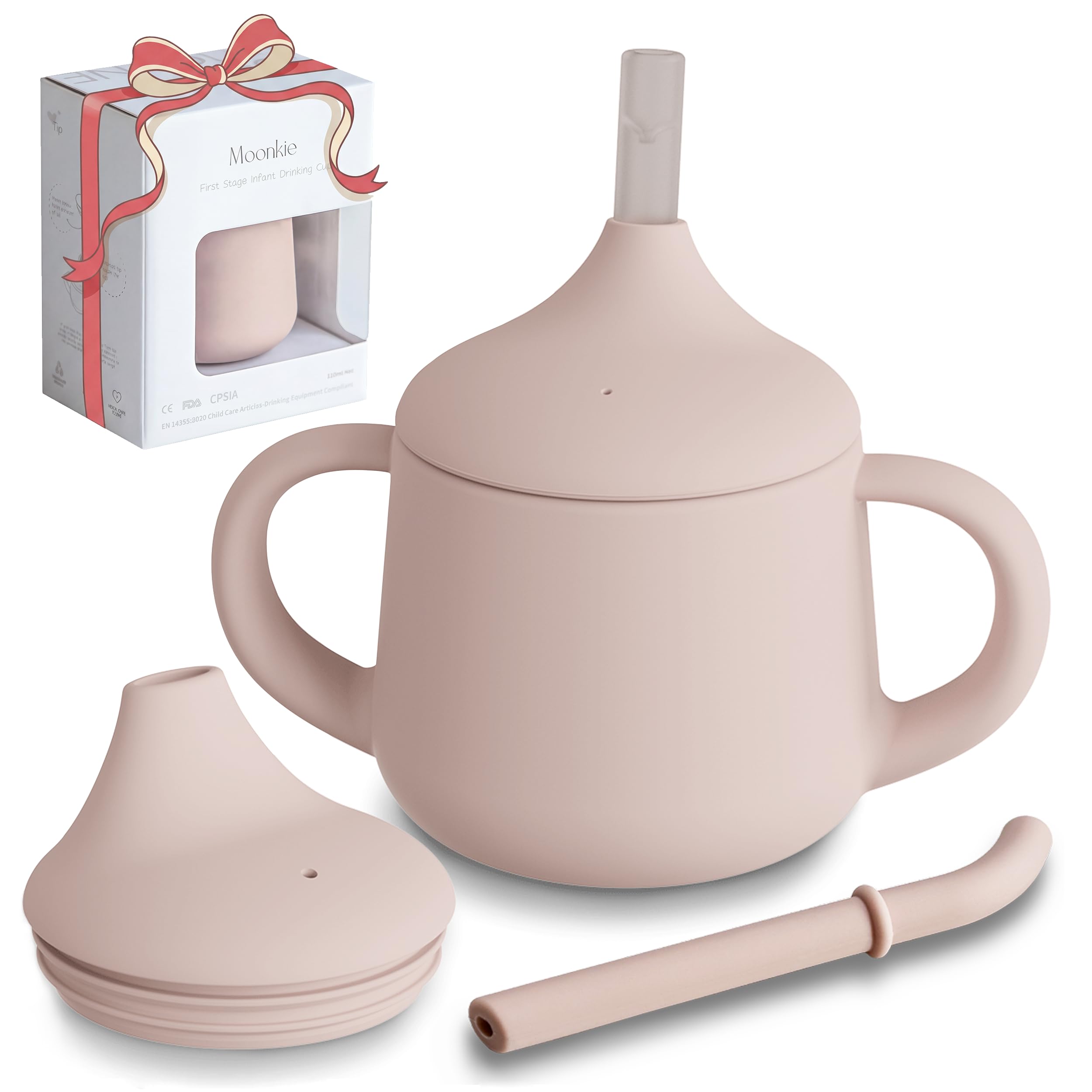 Moonkie Silicone Baby Sippy Cups | 3 Stages Training Cup Straw Cup for Infants Toddlers and Kid | 4 oz 1Pack