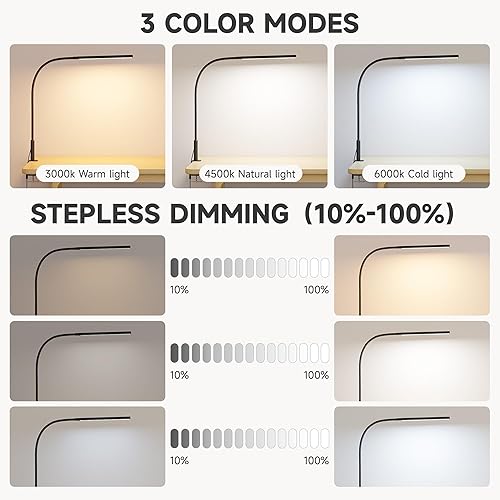 Miniatura 2 de Lámpara de escritorio LED con abrazadera, clip de luz para el cuidado de los ojos para oficina en casa, 3 colores de atenuación continua, lámpara de