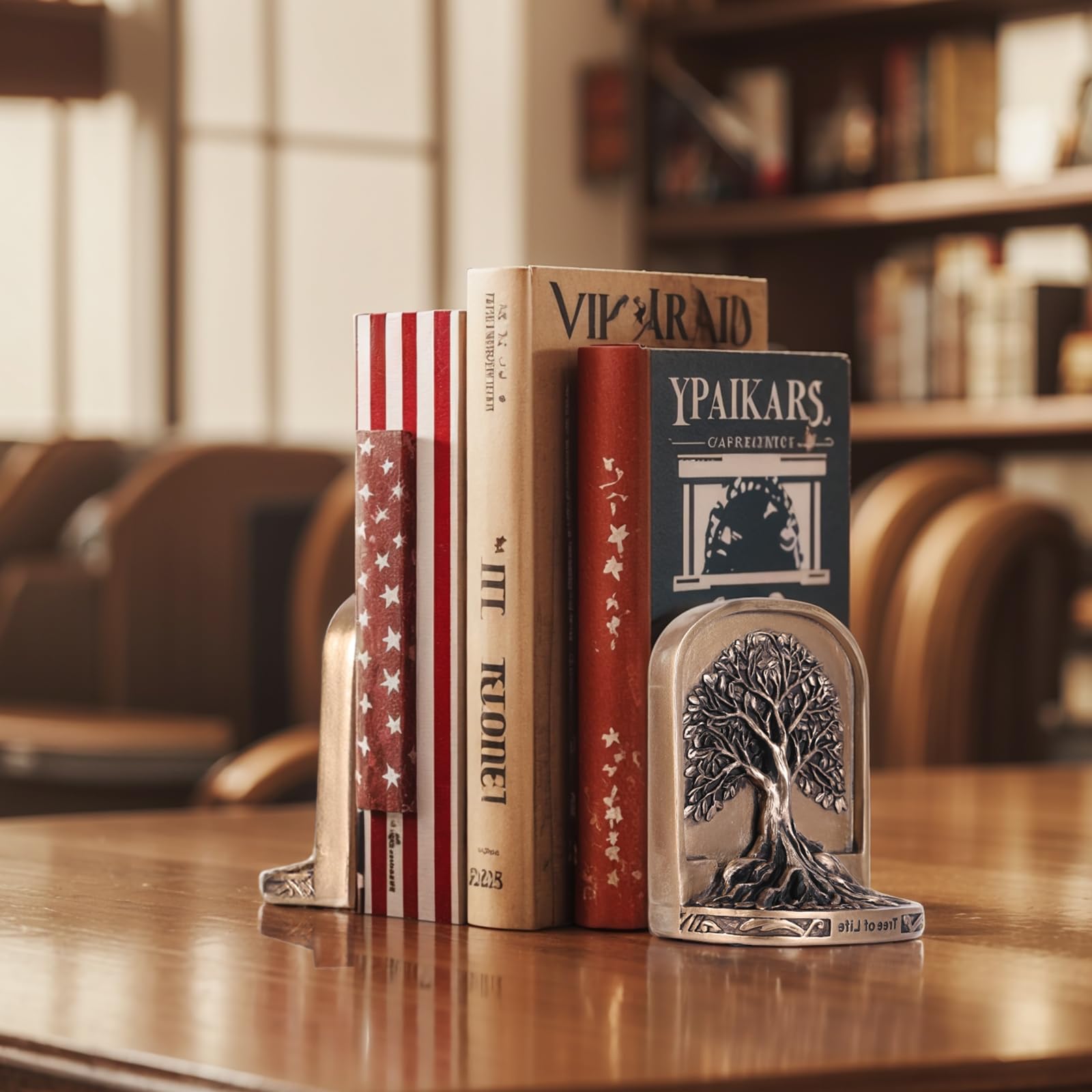 Set di 2 fermalibri decorativi con albero della vita, color bronzo antico, per scaffali o librerie, resistenti e antiscivolo, per mensole da scrivania, biblioteche e ufficio, regalo per la casa
