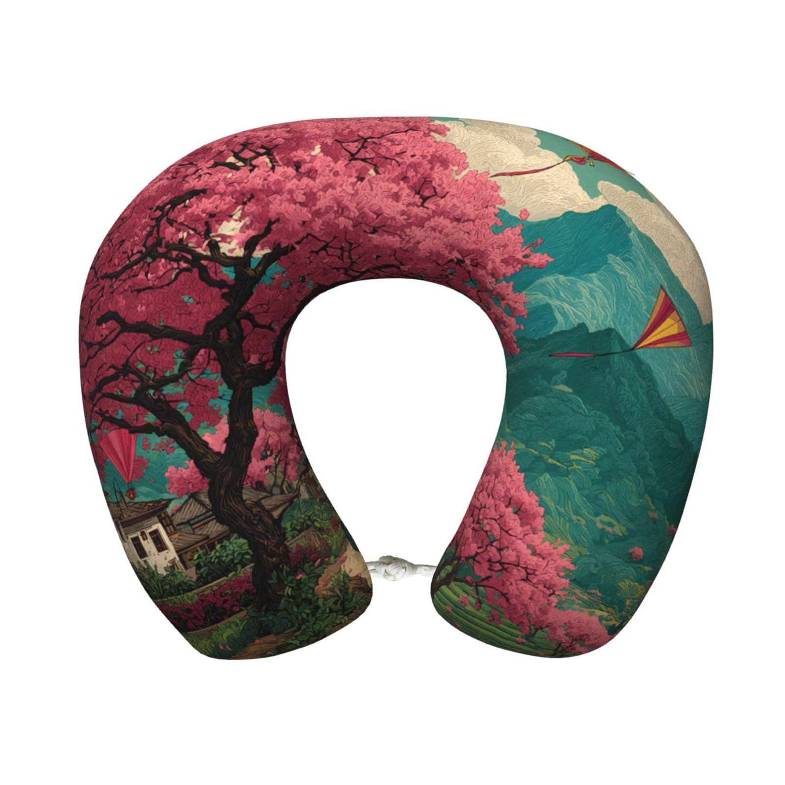 BOAIHH Cherry Blossom Dreams Memory Foam Travel Pillow for Soft Comfort Fits Snugly for Naps Office, and Airplane Use