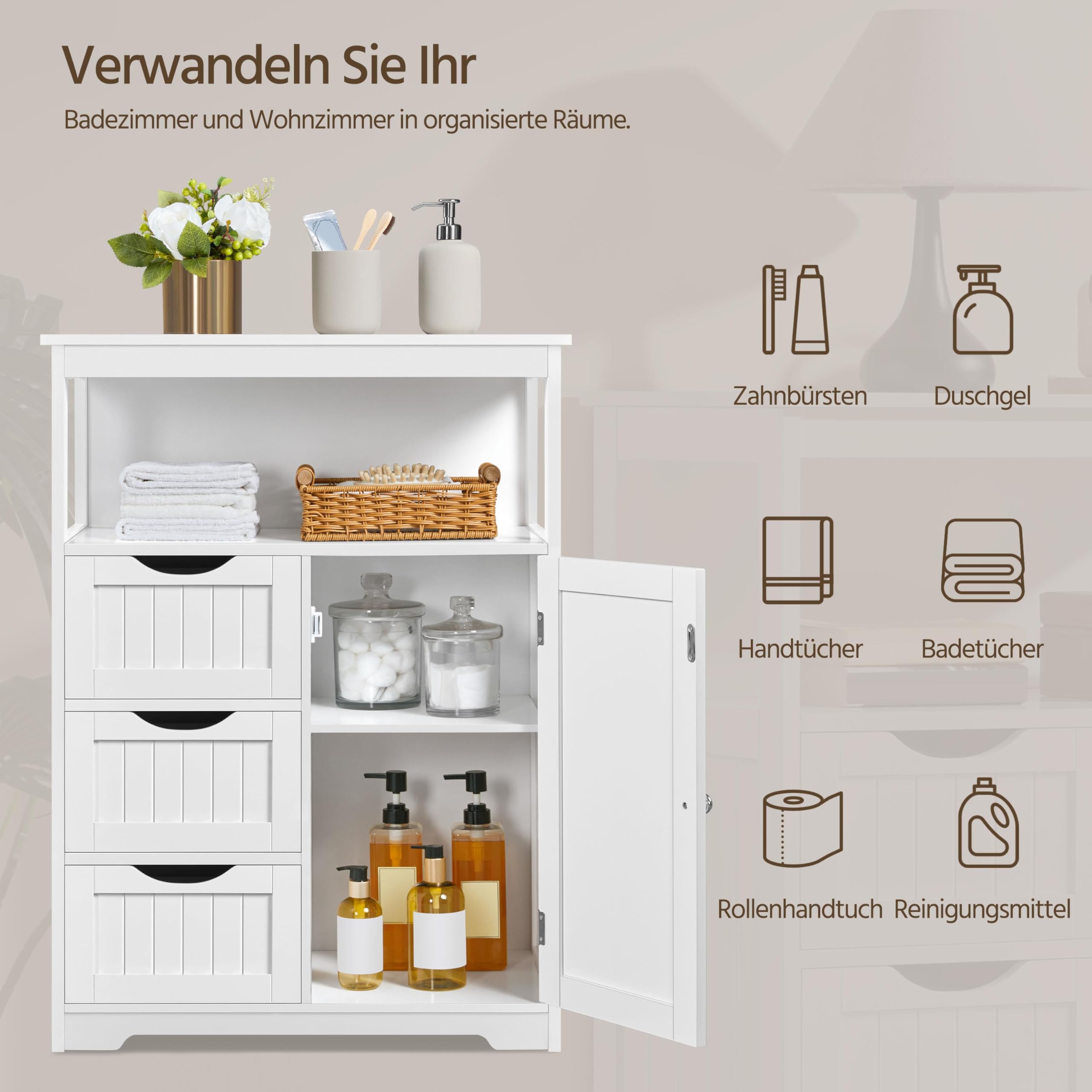 Yaheetech Badkamerkast, niskast, zijkast, badkamertrolley, staande kast, onderkast, badkamerkast met schuifdeuren, wielen, hal, badkamer, wit, MDF-houten platen, 69,5 x 20 x 71,5 cm Yaheetech Badkamerkast, niskast, zijkast, badkamertrolley, staande kast, onderkast, badkamerkast met schuifdeuren, wielen, hal, badkamer, wit, MDF-houten platen, 69,5 x 20 x 71,5 cm