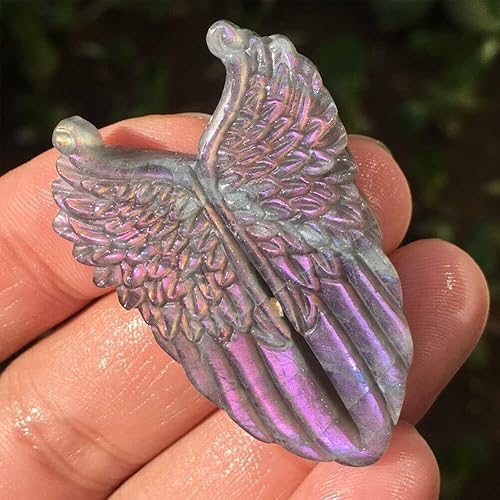 Miniatura 3 de TEAMWILL Natural púrpura labradorita cuarzo tallado a mano ala cristal Reiki curación 1PC