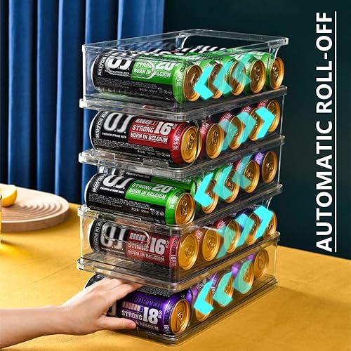 Miniatura 3 de Xicennego Organizador de latas de soda apilable grande para refrigerador, dispensador de latas de nevera para latas altas de 17 onzas, soporte para