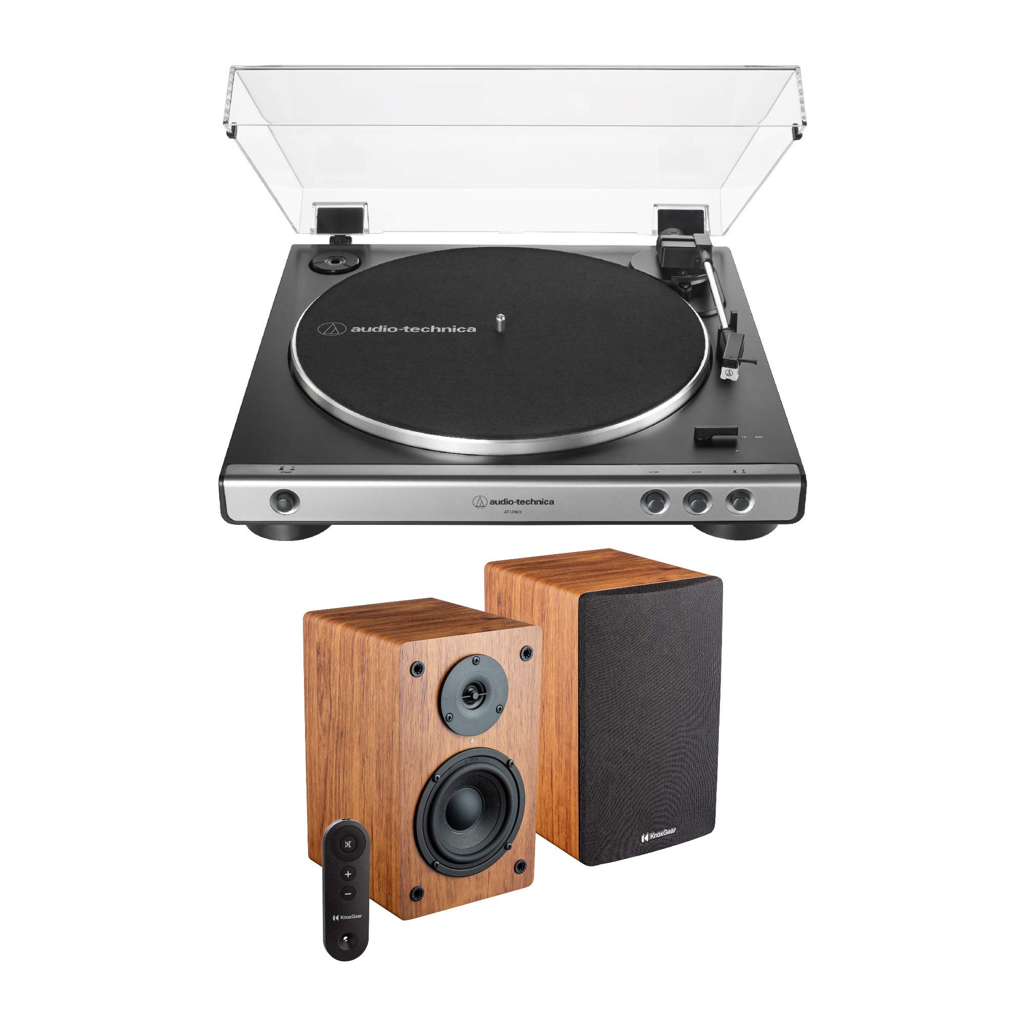 Audio-Technica AT-LP60X-GM Turntable (Gunmetal) Bundle with Knox LP1 Powered Bookshelf Speaker Pair