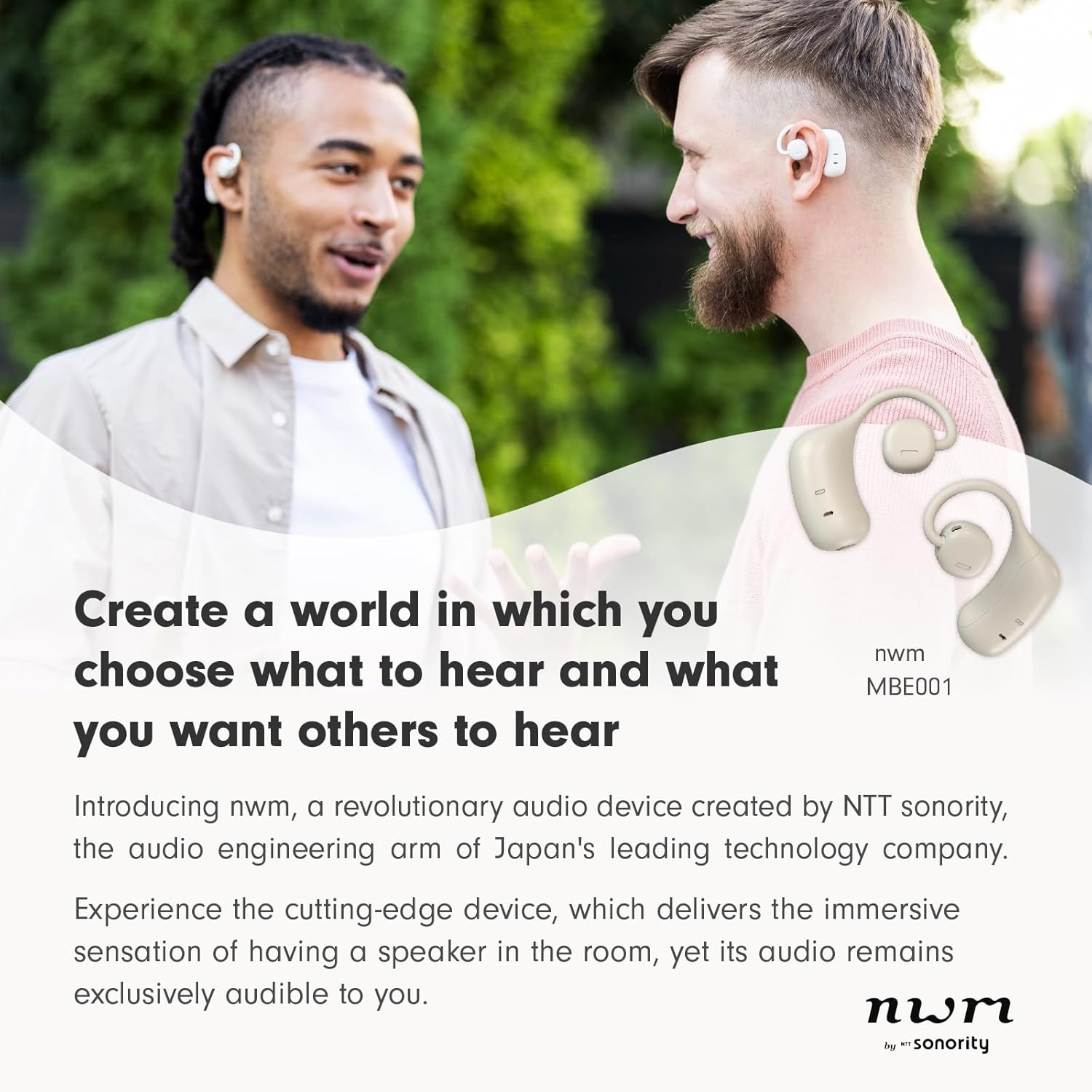 nwm MBE001 Wireless On-Ear Speakers (Open Ear Earphones) Prevent Sound Leakage with PSZ Technology (Bone Conduction Alternative) Including Microphone Dark Brown Designed by NTT Sonority in Japan - Image 4