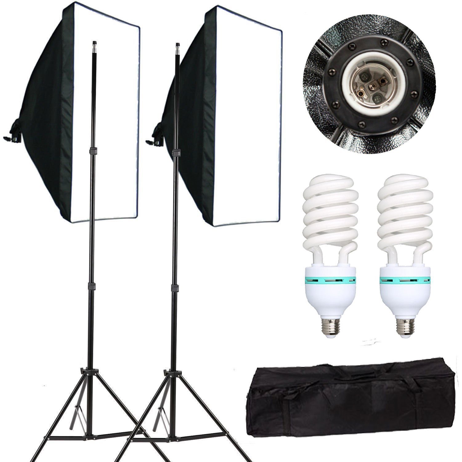 BEJOHU1350W Softbox Lighting Kit 20"X28" Professional Photography Continuous Lighting Equipment with 2 x 135W E27 Socket 5500K Bulbs for Portraits and Product Shooting