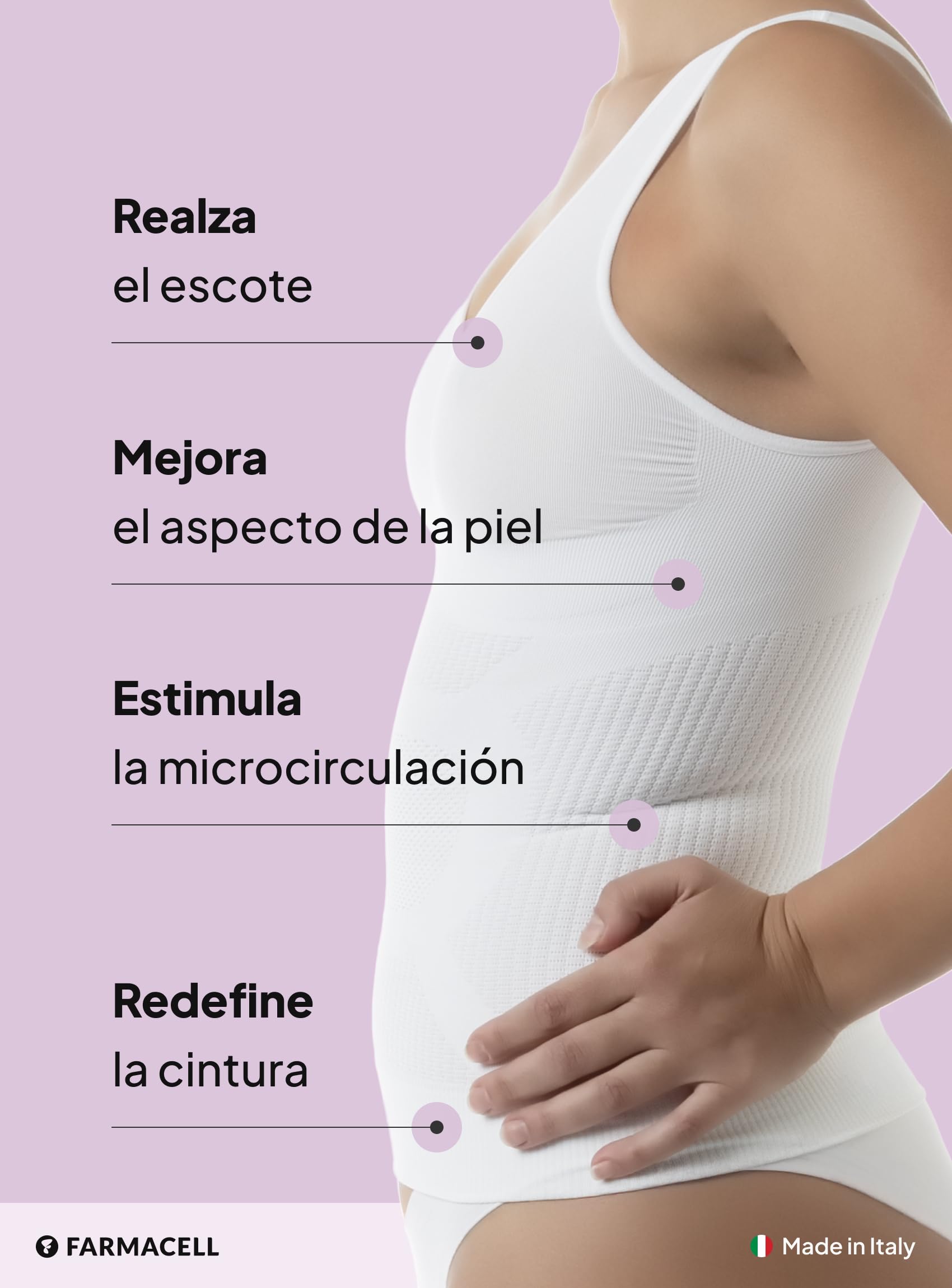 Farmacell Camiseta Reductora Mujer Anticelulitis Masaje con Efecto Push Up y Vientre Plano, Made in Italy, 342