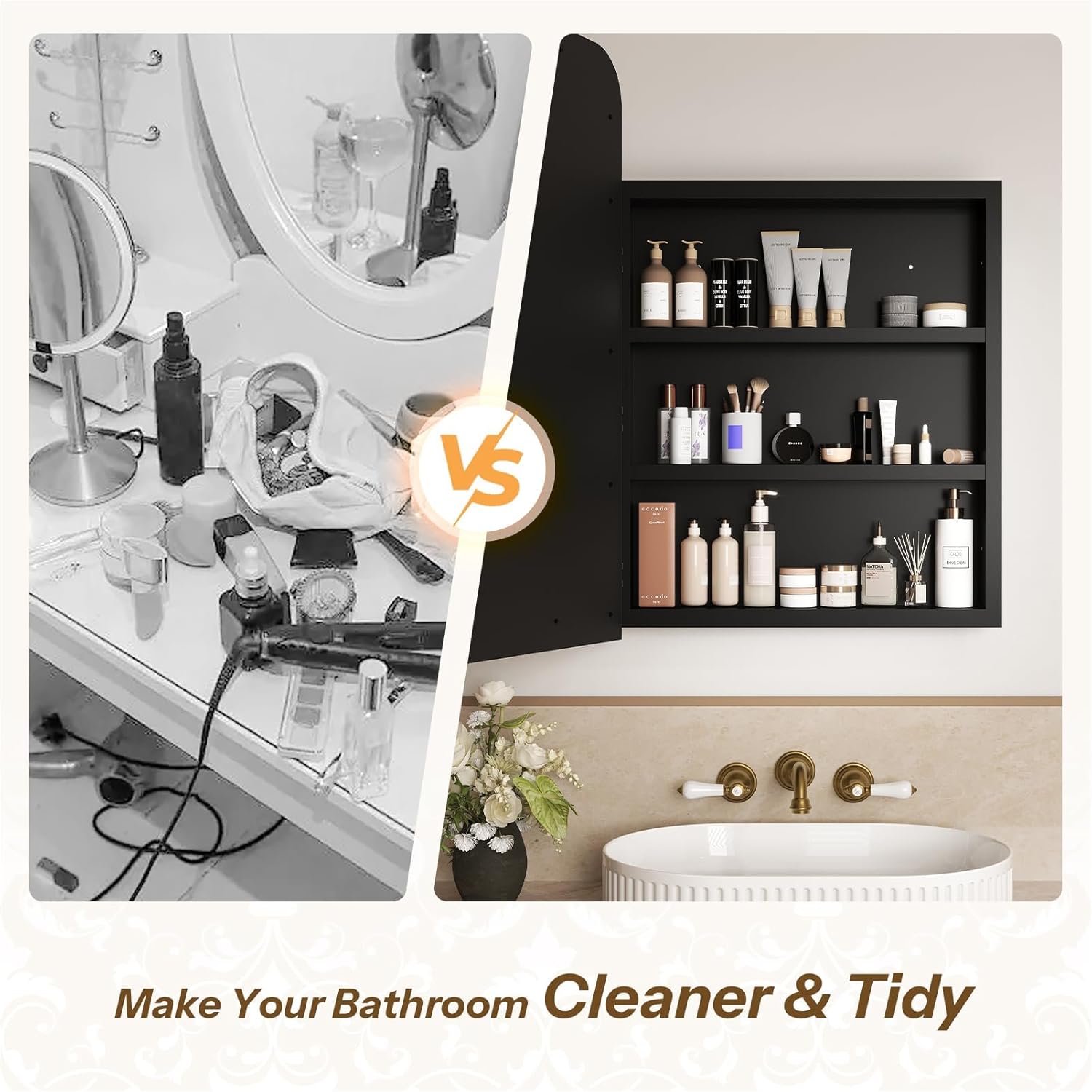 24x35 Inch Bathroom Medicine Cabinet with Mirror, Recessed or Surface Mount, Sturdy, Durable & Easy Installation, Vintage Metal Frame(Gold)