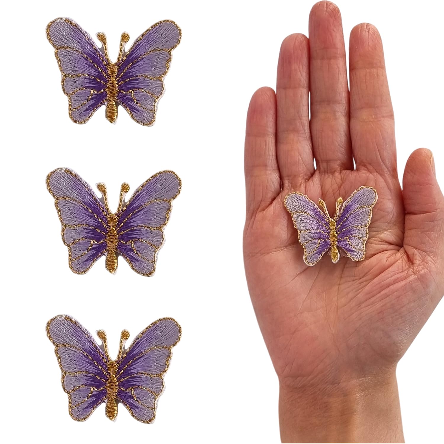 S.A.V.I 3D Butterfly Embroidered Iron-On Patches (Set of 3) – Purple, 3.8x3cm | Pre-Glued DIY Appliques for T-Shirts, Jeans, Jackets, Bags | Fabric Embellishments for Customization, Arts & Crafts (Purple)-image-1