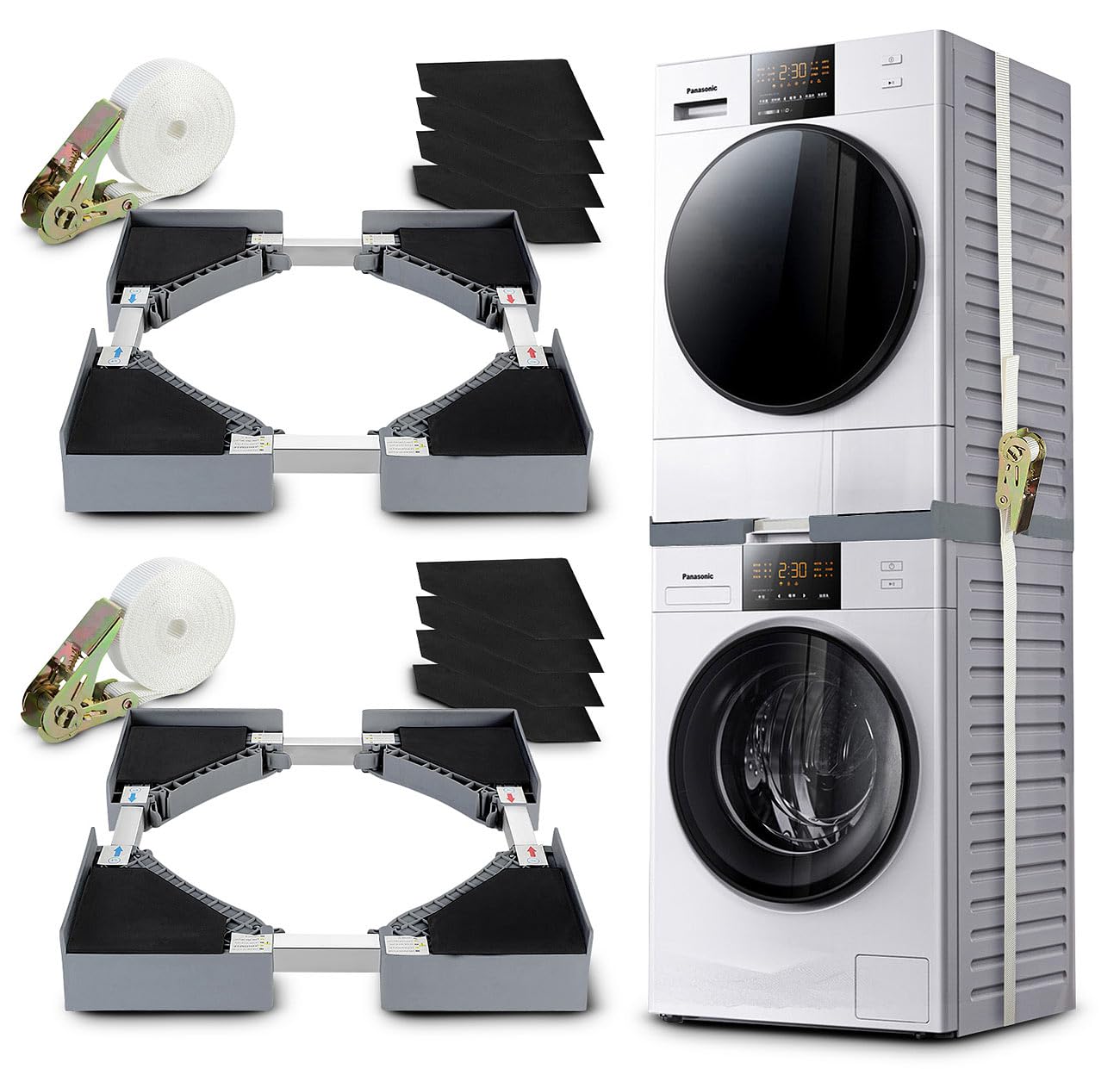 Sichler Haushaltsgeräte Stapelbausatz: 2er-Set Universal-Stapel-Verbindungsrahmen, Waschmaschine & Trockner (Universal-Stapelbausatz, universeller-Zwischenbausatz)