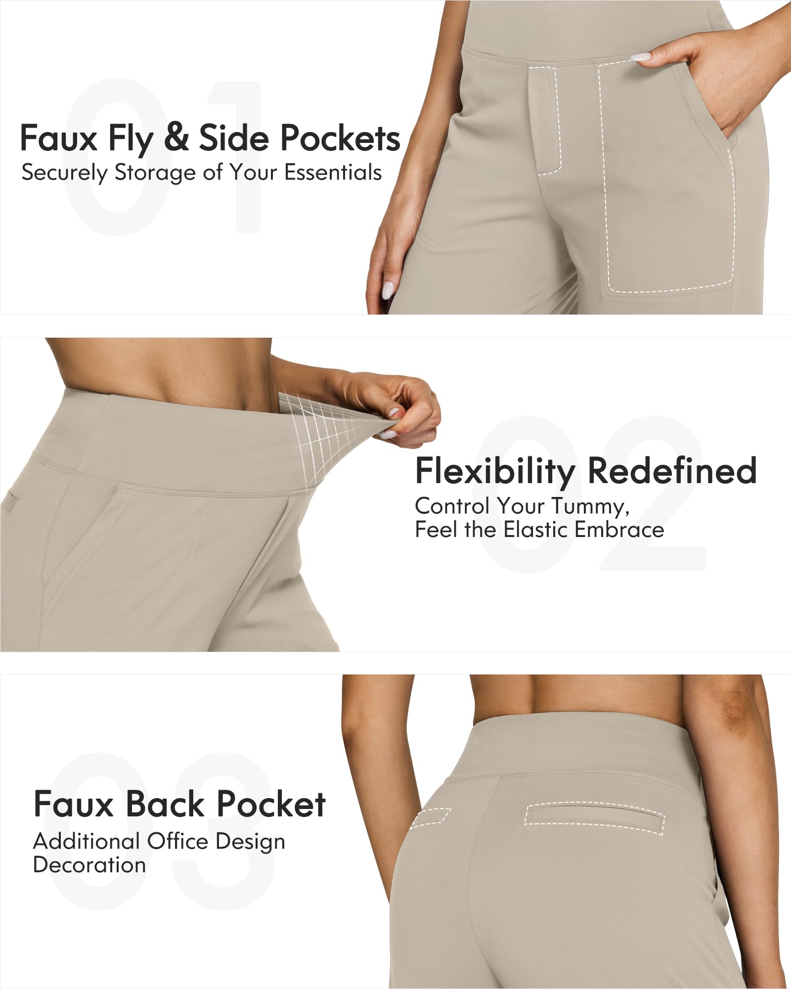 G4Free Pantalons Yoga Femme avec Poches Taille Haute Pantalon à Jambe Large Stretch Travail Décontracté Sports Pantalon De Jogging Petite/Normale/Tall