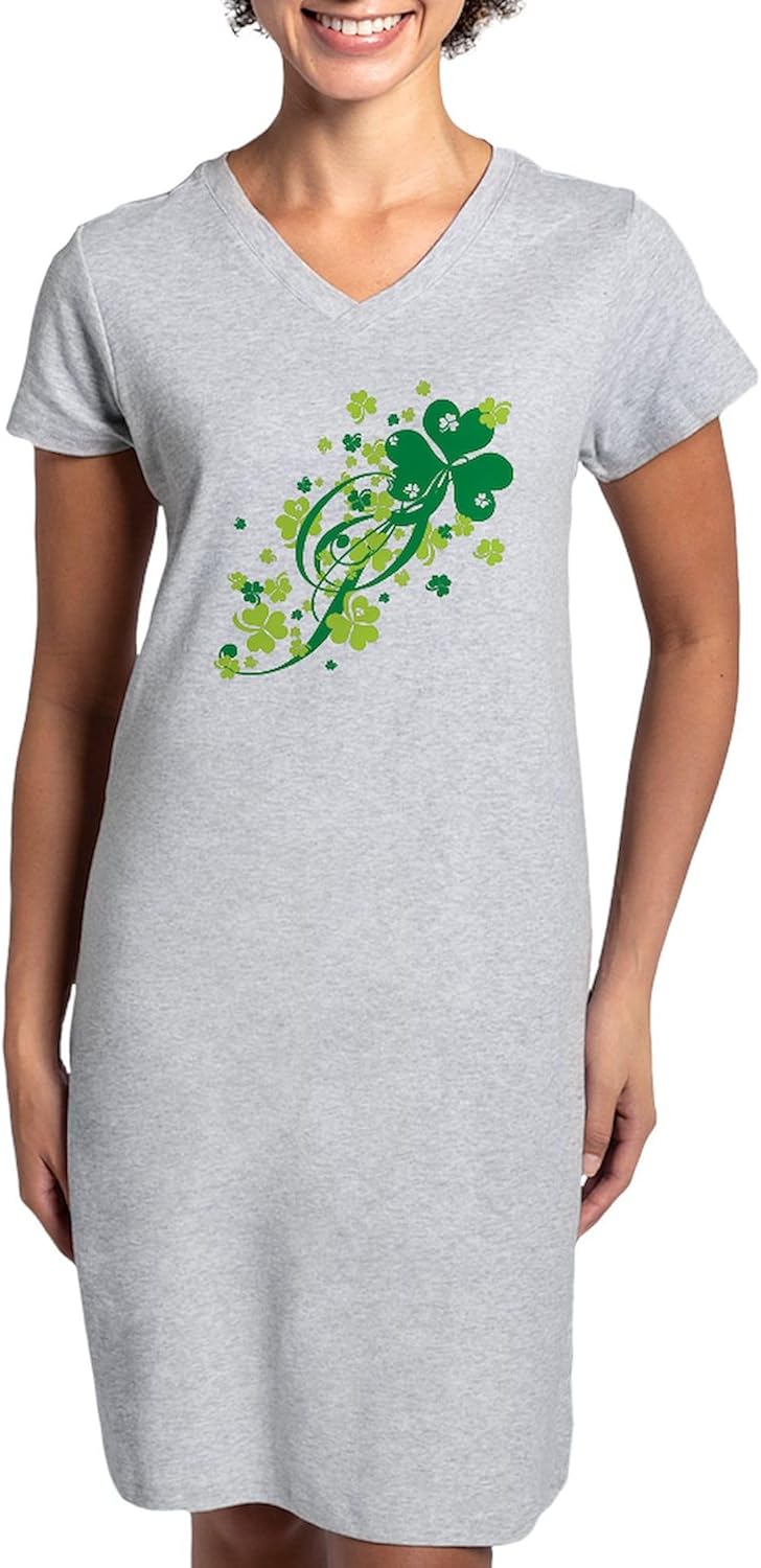 CafePress Shamrocks And Swirls Women's Nightshirt, Soft Long Pajama Shirt, Cotton PJs/Pyjamas