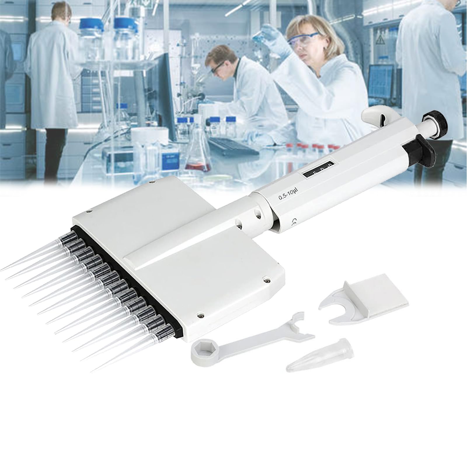 0,5 ul–300 ul Laborpipette, einstellbare 8/12-Kanal-Pipette, 360 ° drehbare Spitze, Einstellbarer Bereich/digitales Fenster, für präzise Probenentnahme im Labor,5-50ul,B