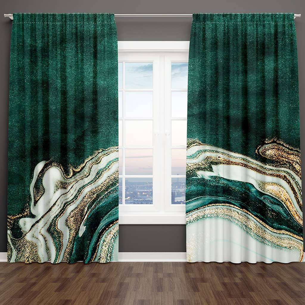 Ombré Noir Bleu Texture Marbre Conception Abstraite 2 Pièces Mince Rideau de Fenêtre pour Salon Chambre Décor-6,135W245H(CM) 53x96in,Oeillets Supérieurs