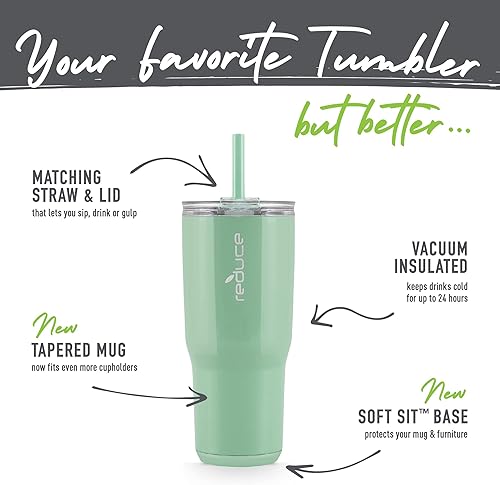 Miniatura 3 de REDUCE Cold1 - Vaso de 24 onzas con tapa y pajilla, de acero inoxidable con aislamiento al vacío de doble pared que mantiene las bebidas frías hasta