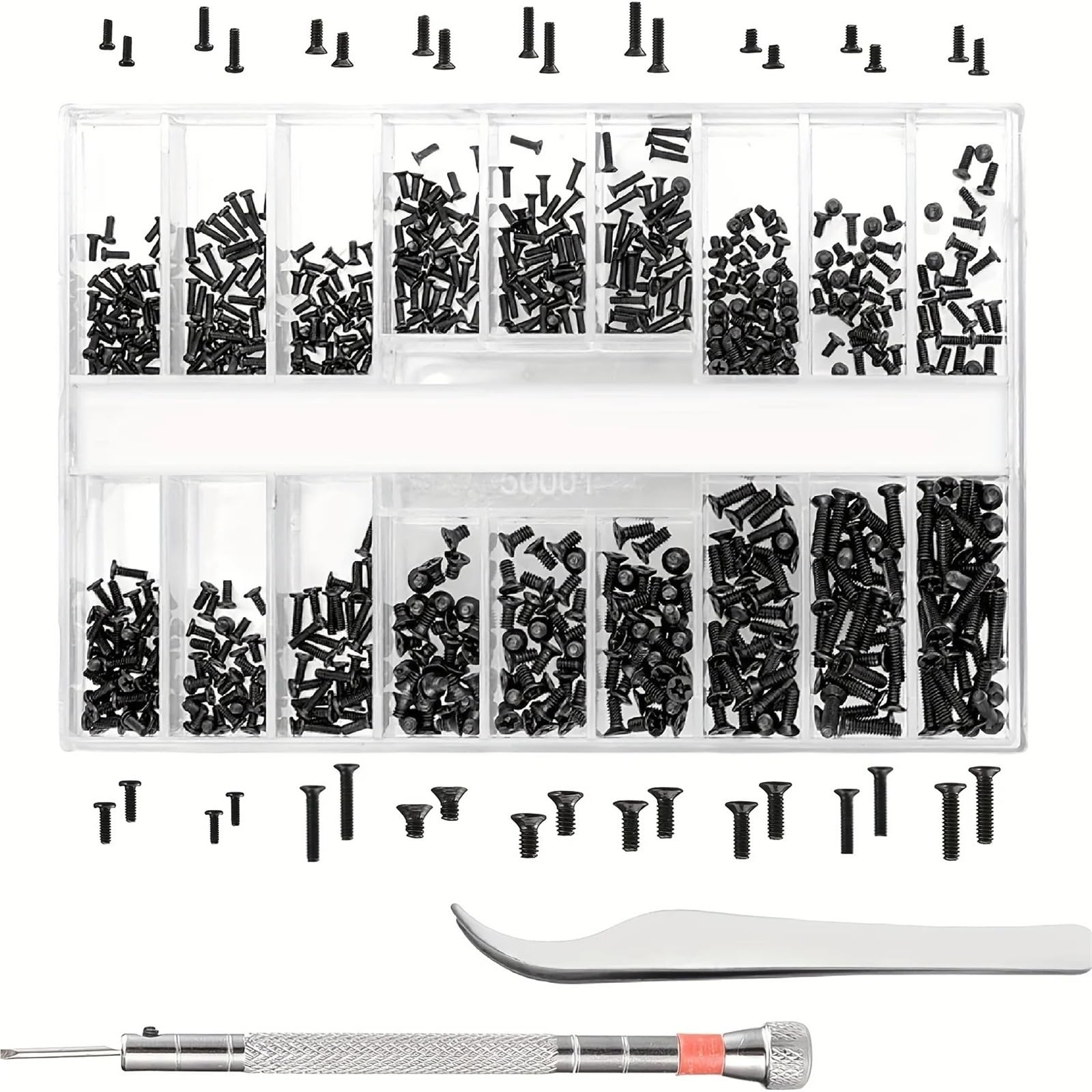 630-teiliges Mikro-Reparaturschrauben-Set for Brillen, Sonnenbrillen, Reparaturset mit Schraubendreher for die Reparatur von Brillen, Uhren und Schmuck. M1,2 M1,4(Flat head -540PCS)
