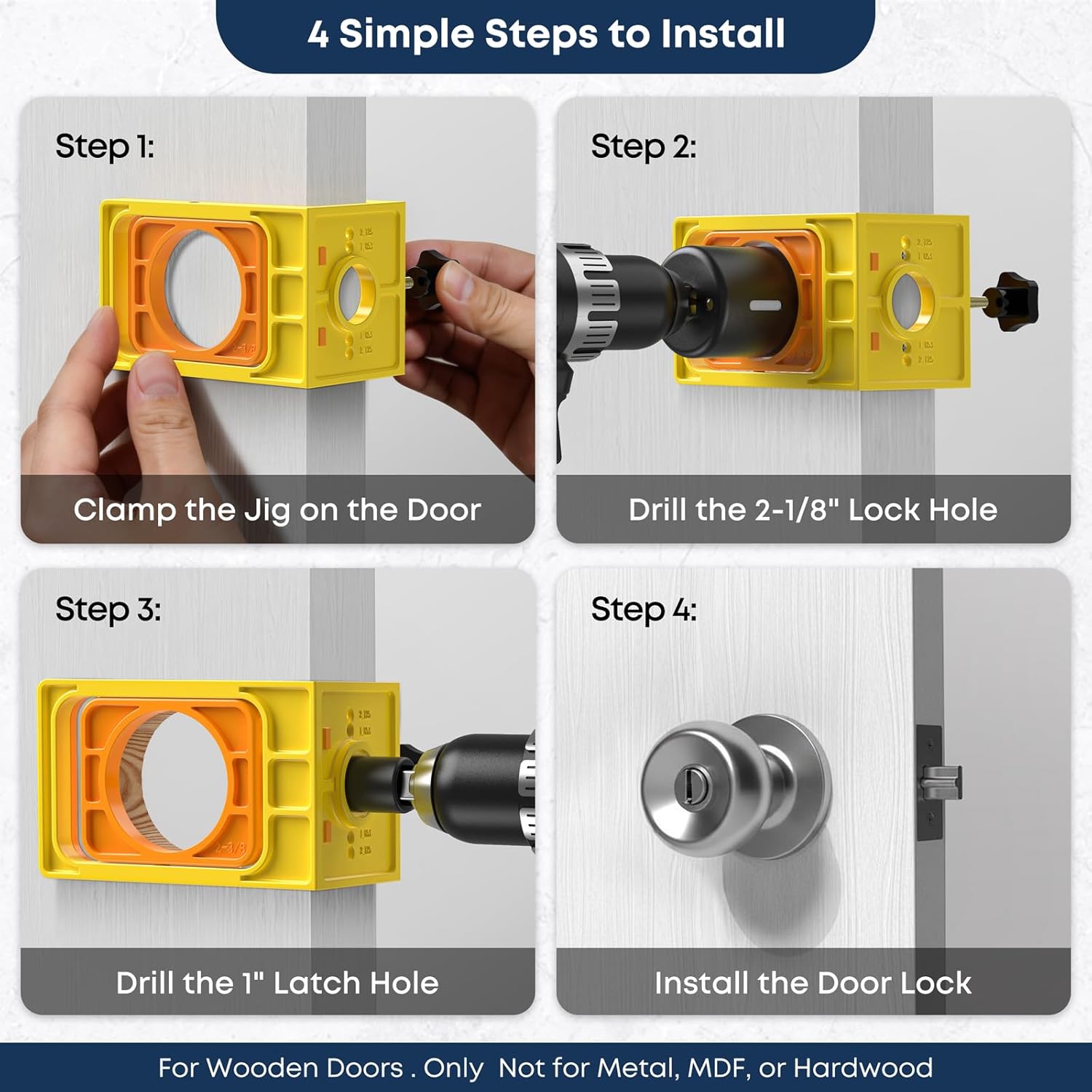 Door Hinge Jig & Door Lock Installation Kit, Adjustable Hinge Router Template Fits 2.5" to 5" Length, 1/4"-5/8" Radius and Types of Square, C-Clamp Design Door Hole Drilling Kit for Knob and Deadbolt