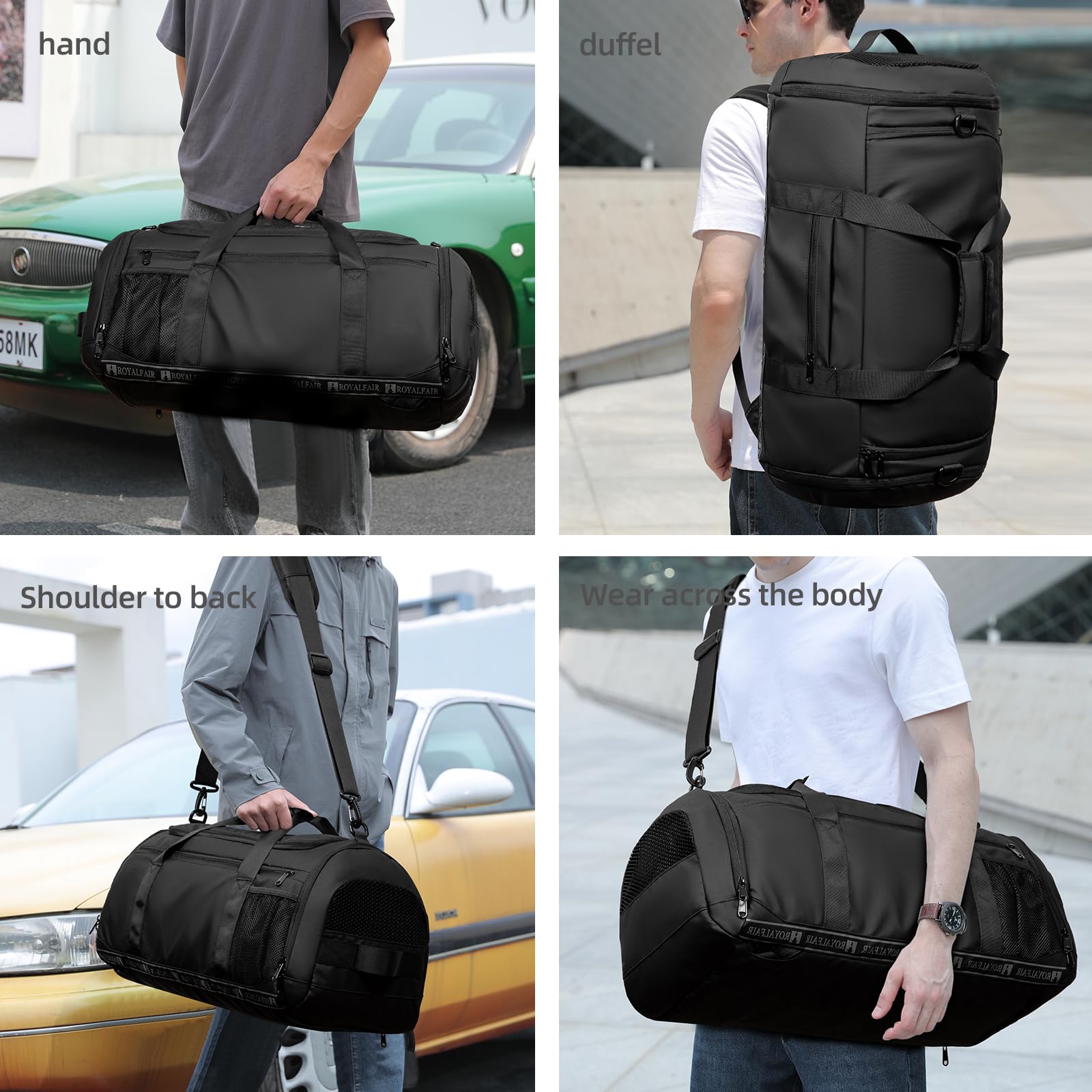 Royafair Sports Bag Men & Women - Expandable Travel Bag with Shoe Compartment & Wet Compartment, Portable Backpack for Fitness and Travel, Training Bag, Gym Bag