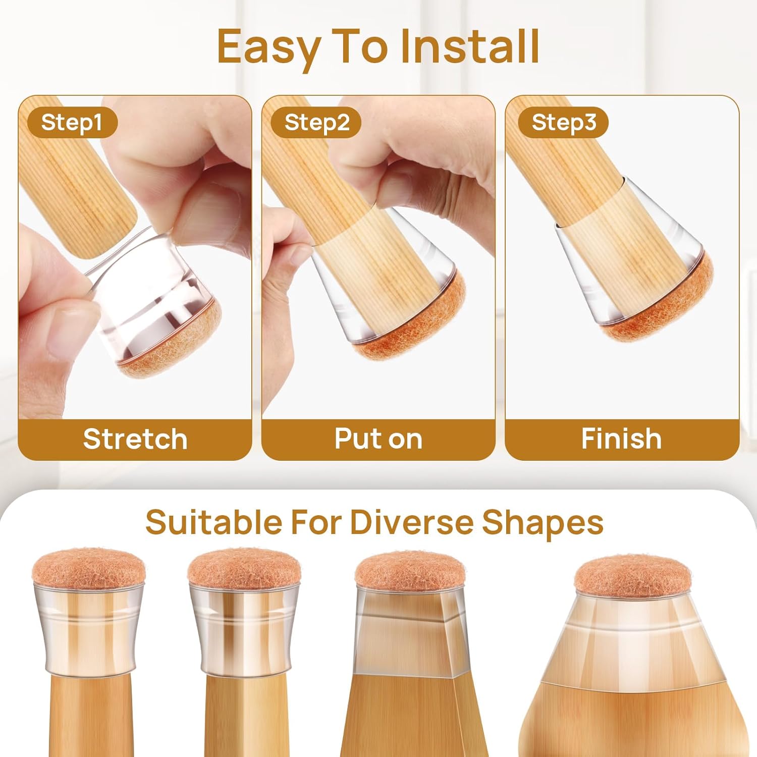 Chair Leg Floor Protectors 24PCS (Applicable 0.8in-1.2in), Chair Leg Protectors for Hardwood Floors More Comprehensive Protection Felt Rubber Chair Leg Caps/Covers (Clear, Medium)