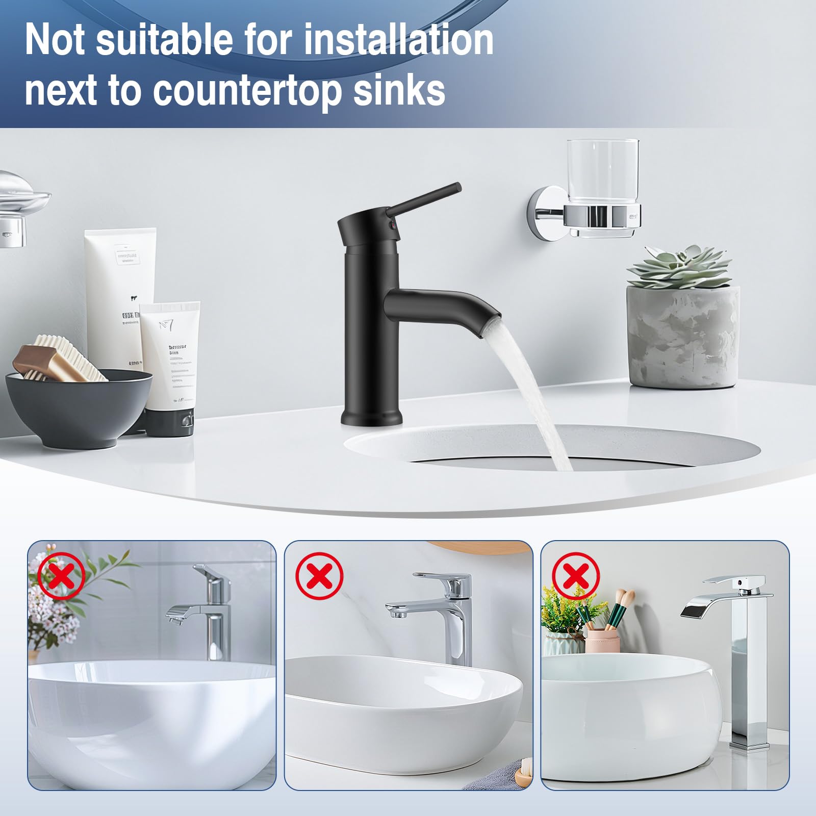 Rubinetto Bagno Lavabo, Miscelatore Lavabo Bagno Caldo e Freddo Regolabile, Rubinetto Lavandino Bagno in Acciaio Inox con Becco Altezza 8cm, Dotato di 2 Tubi Flessibili da 60 cm - G3/8
